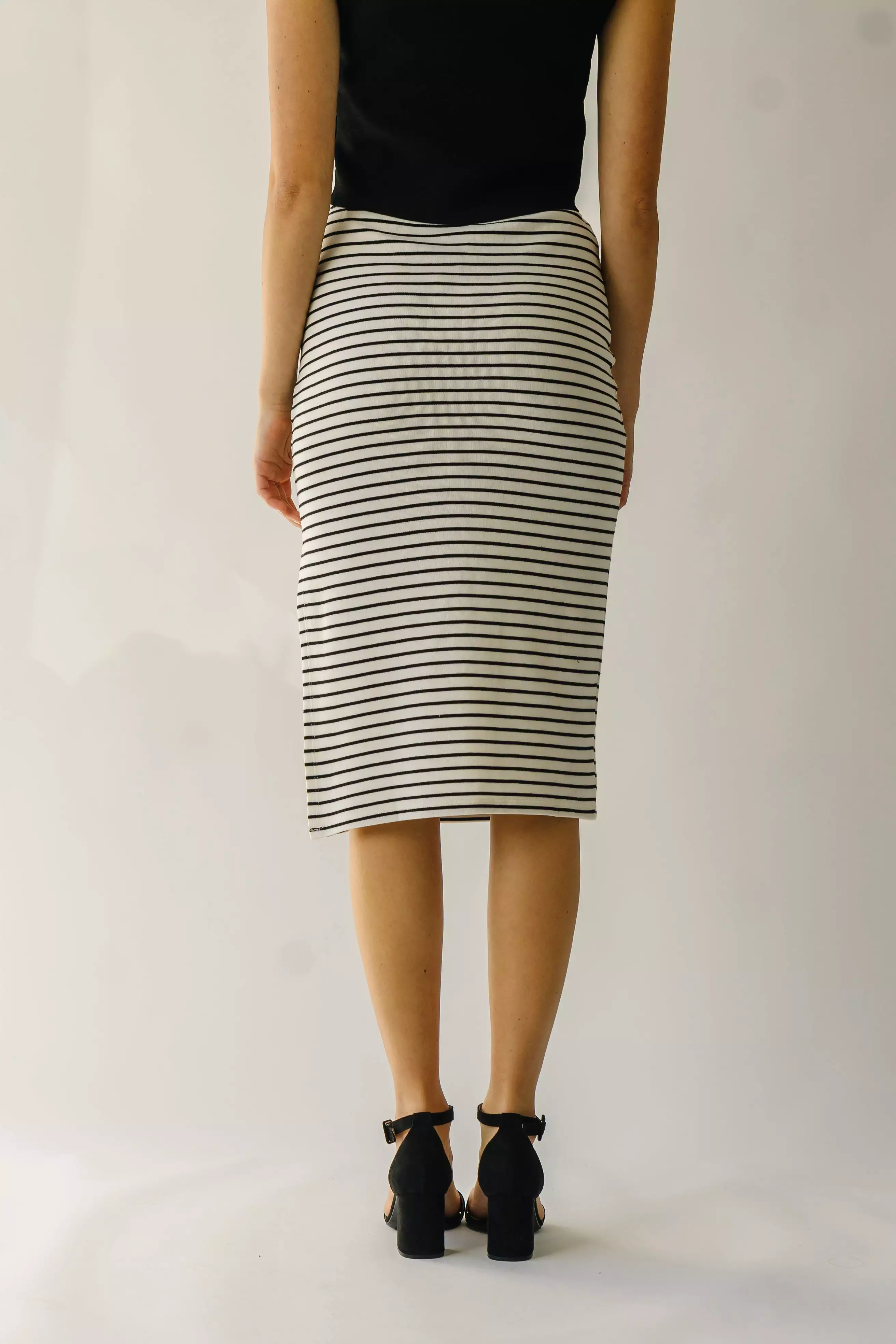 Sumner Striped Midi Skirt - Black Ivory - Affordable Fashion