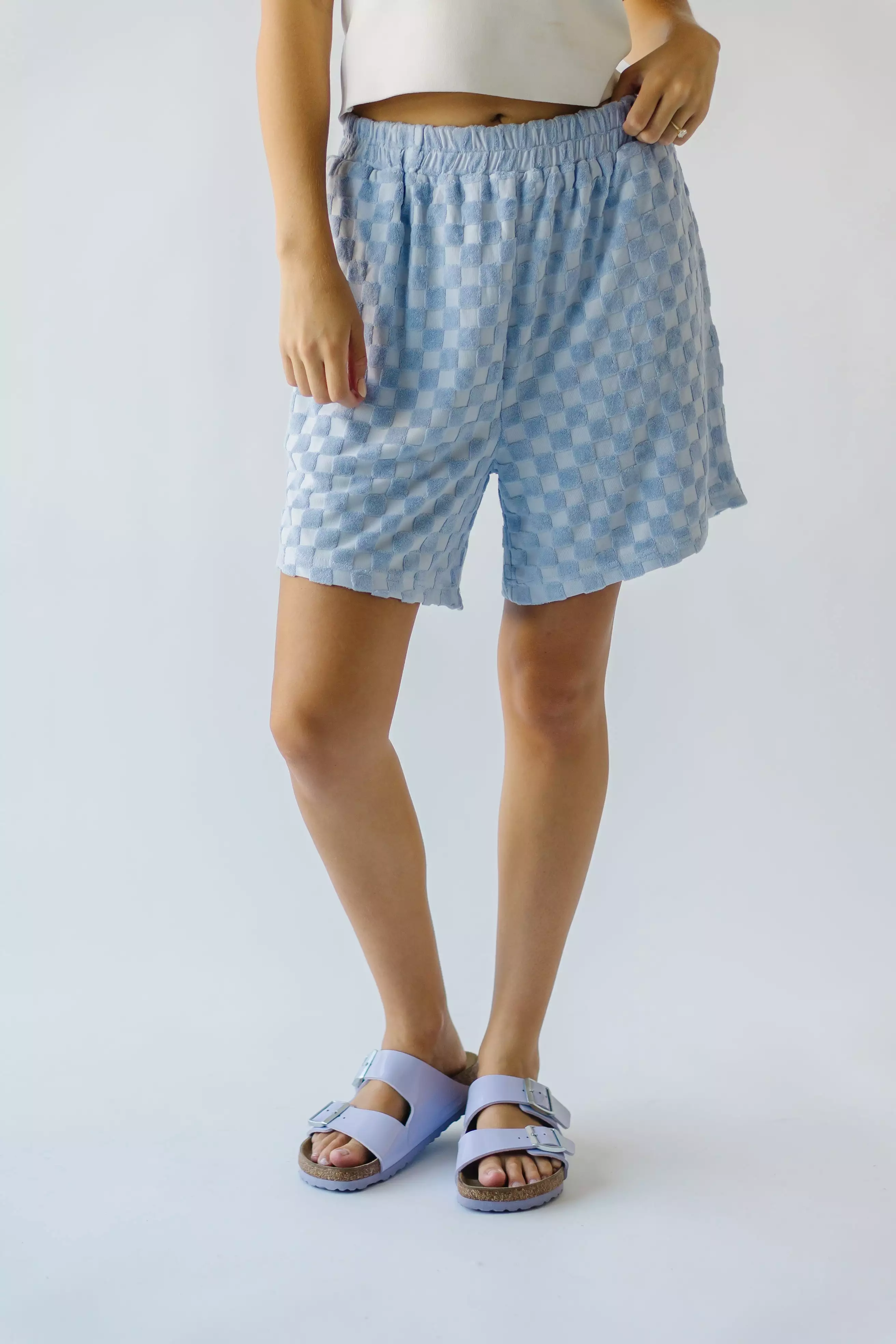 Textured Knit Shorts Blue Check Chipley