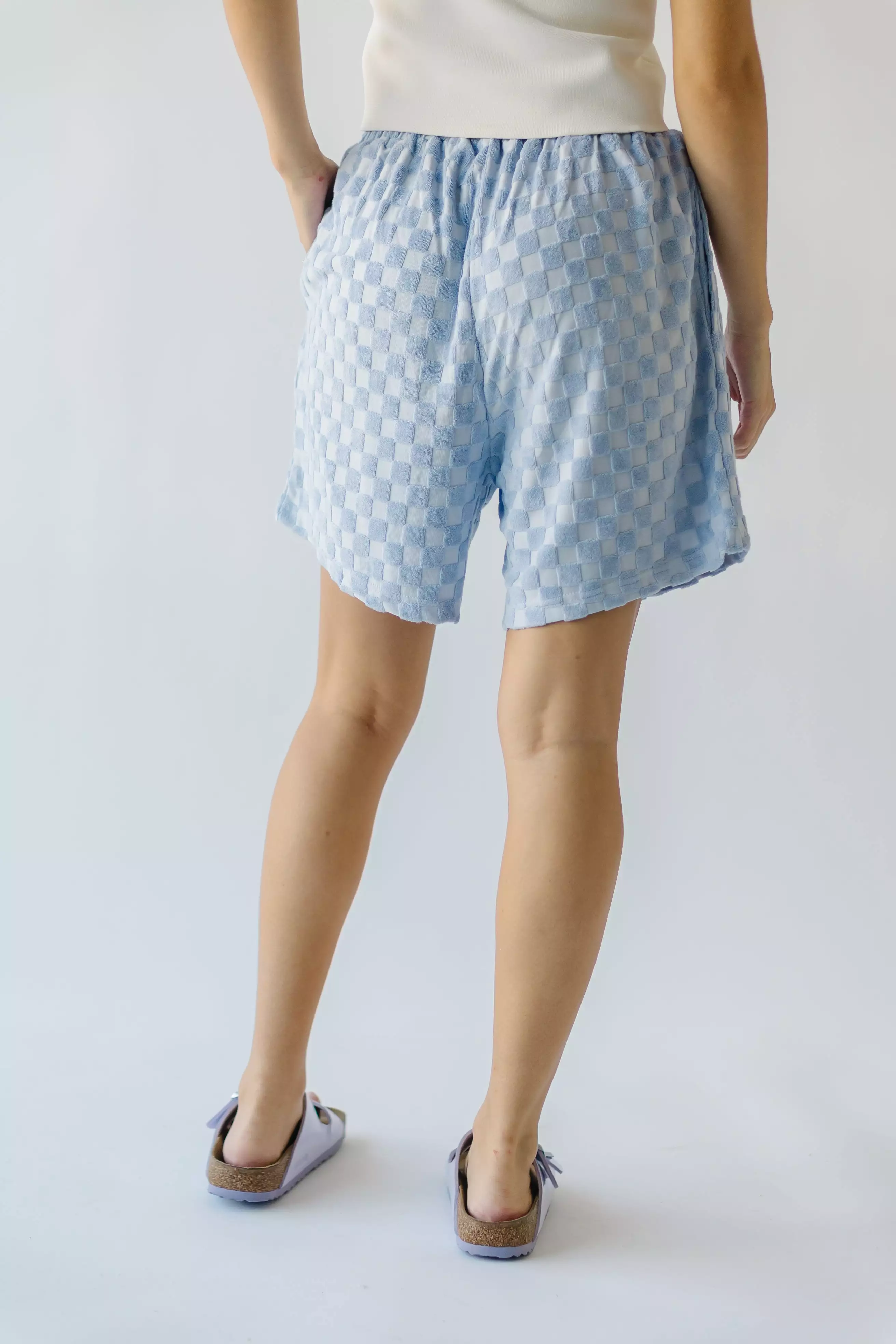 Textured Knit Shorts Blue Check Chipley