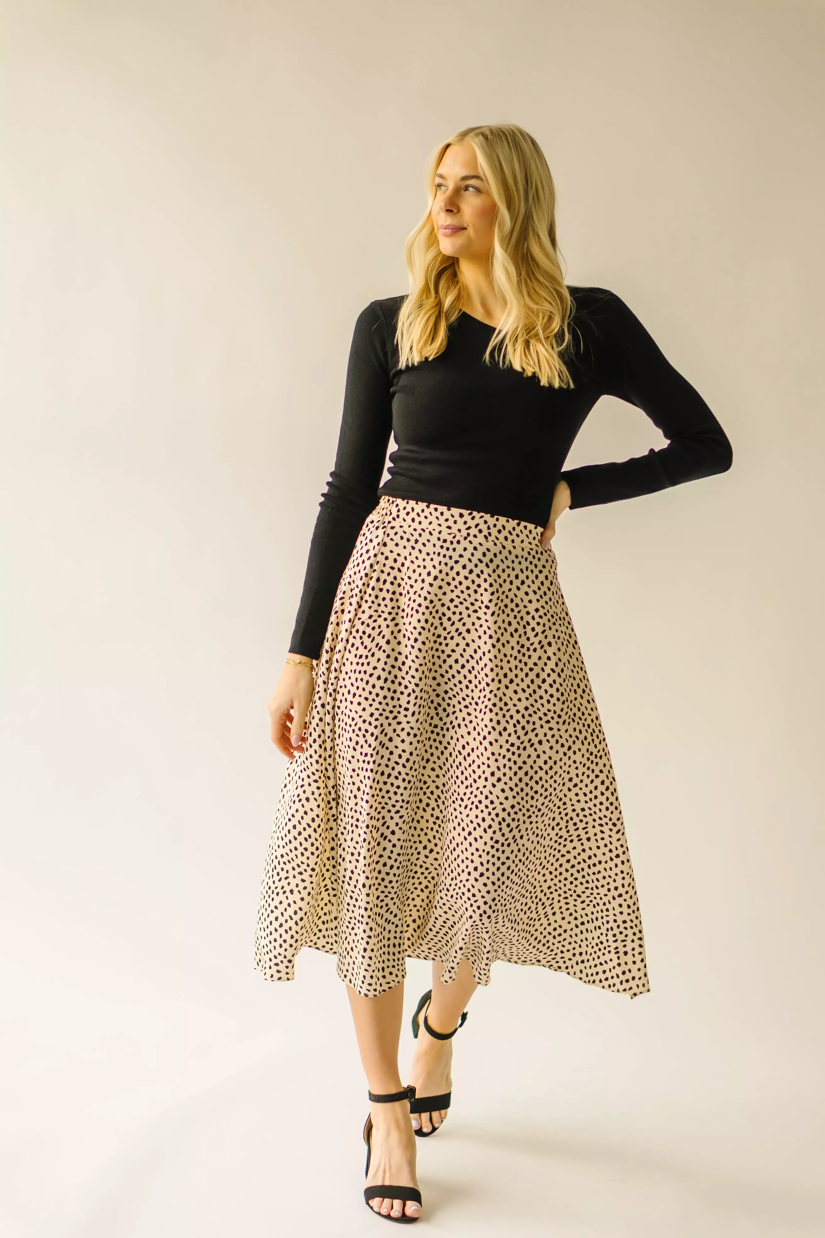 The Cream + Black Printed Midi Skirt by Serkin