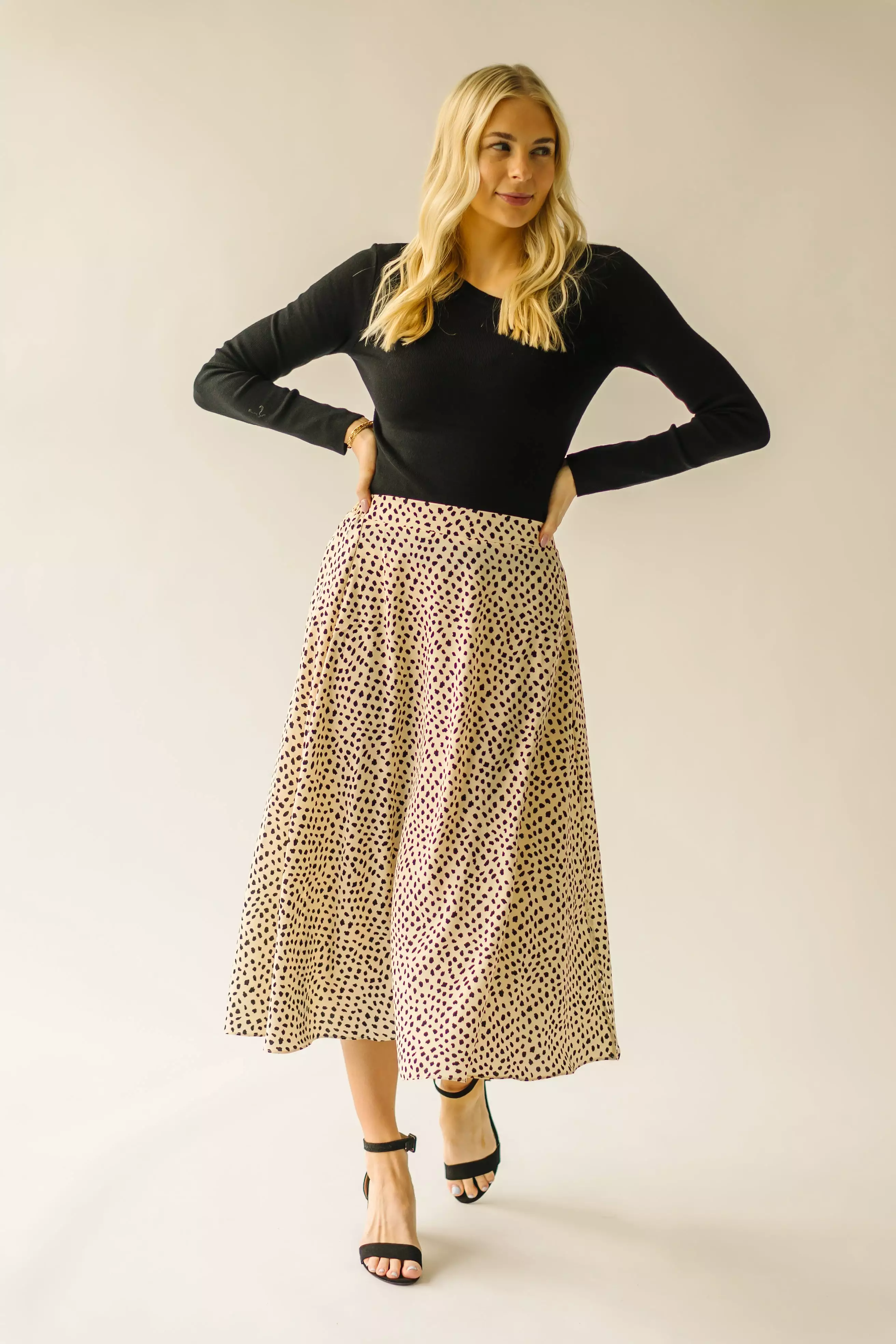 The Cream + Black Printed Midi Skirt by Serkin