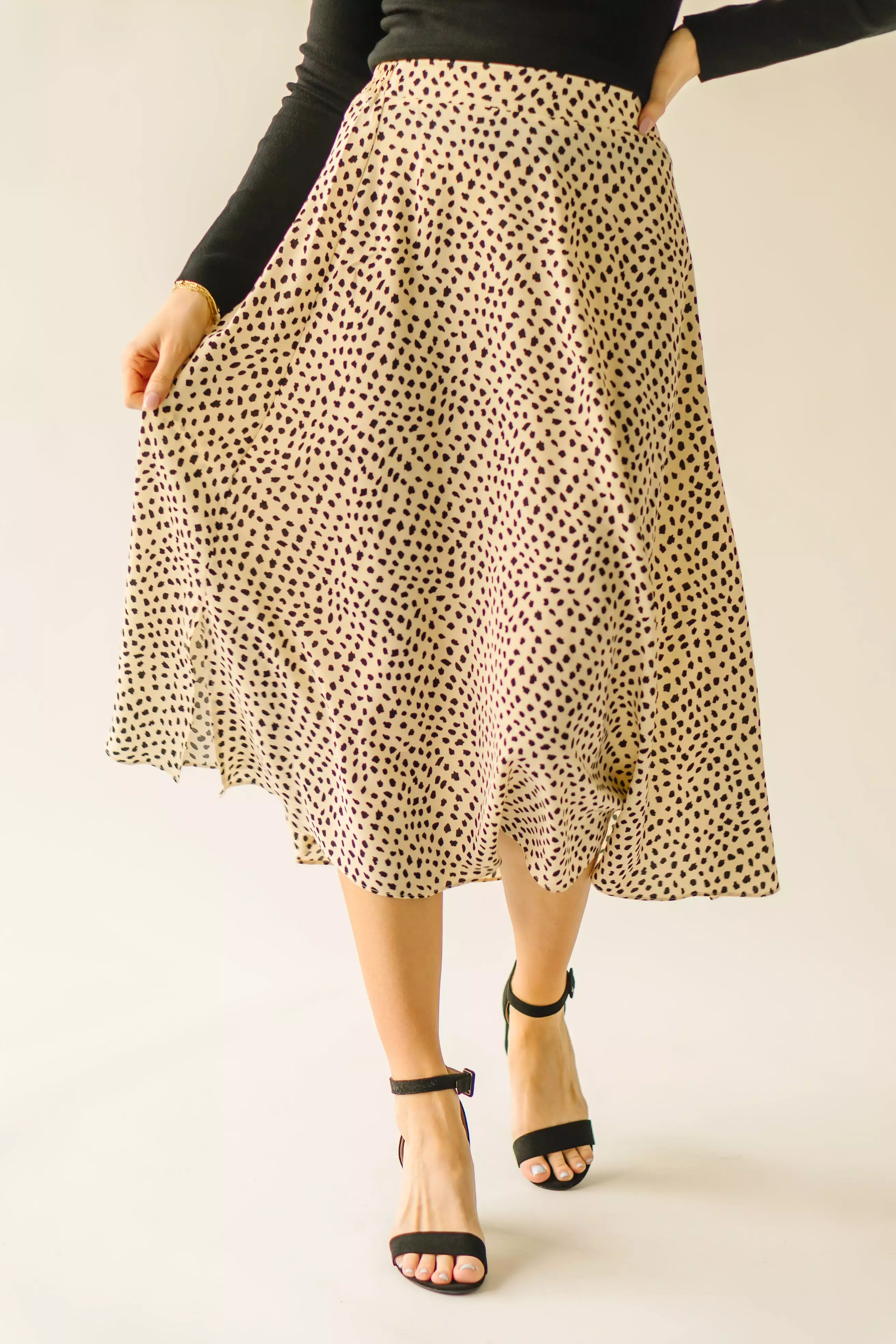 The Cream + Black Printed Midi Skirt by Serkin