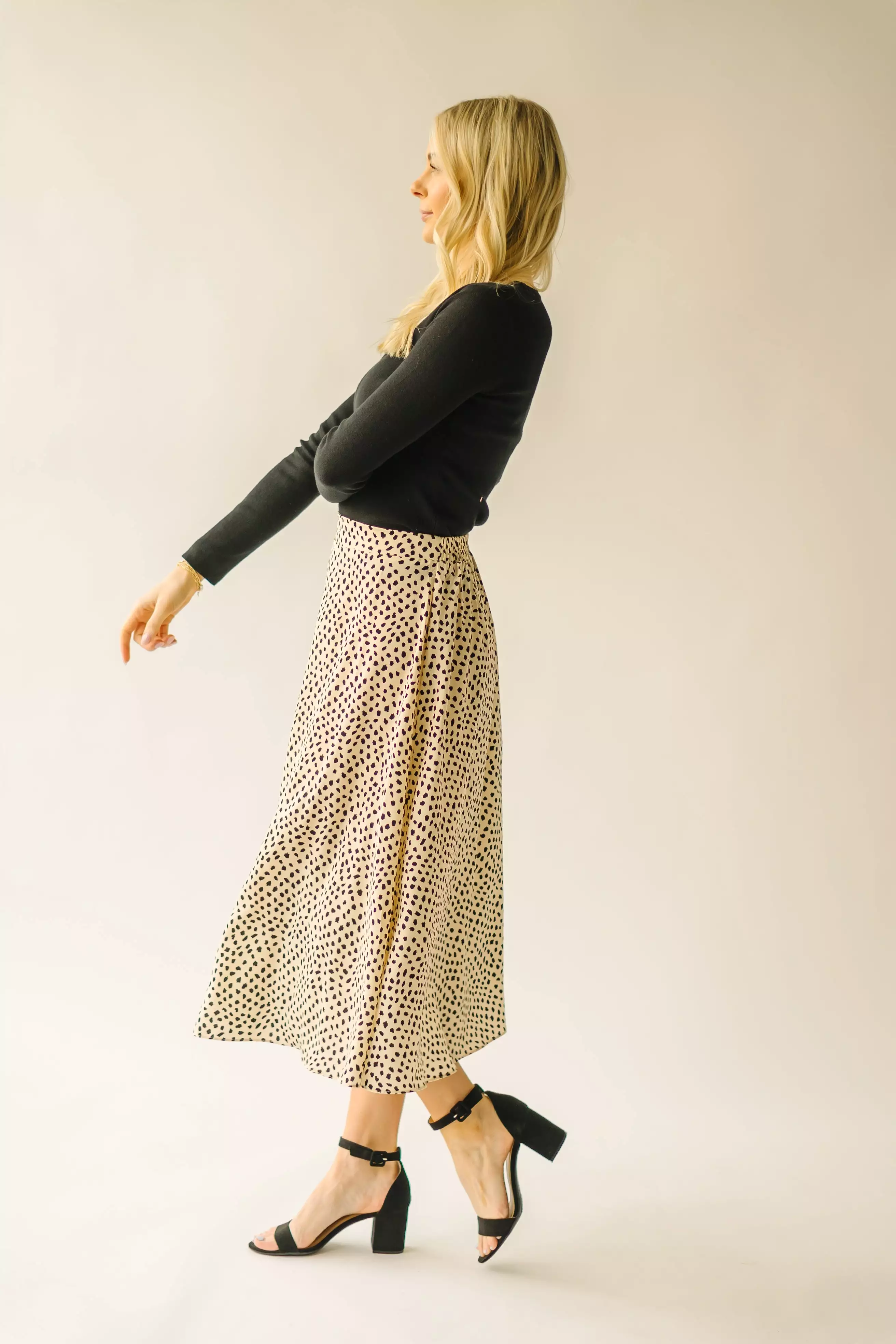 The Cream + Black Printed Midi Skirt by Serkin