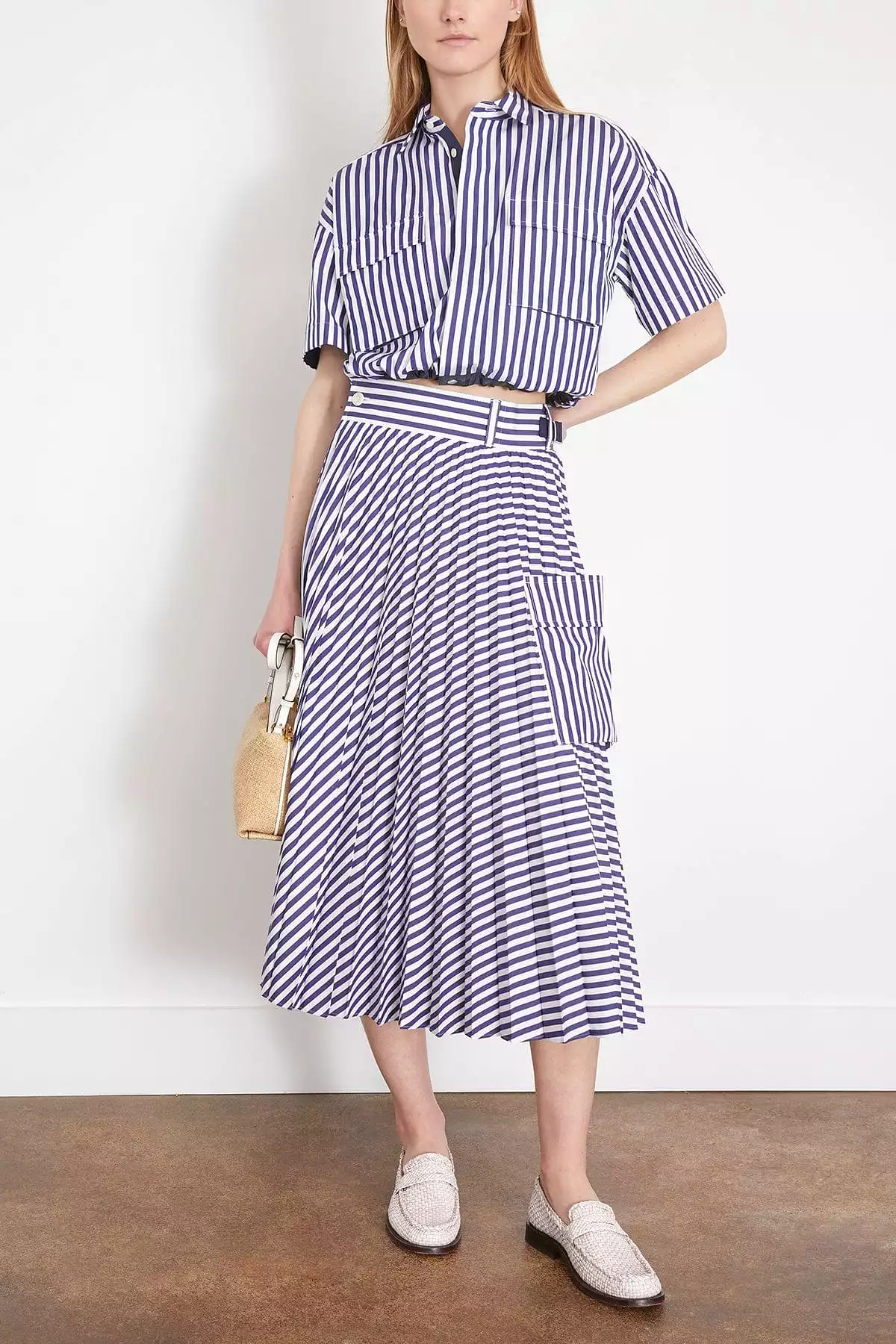 Thomas Mason Navy Stripe Cotton Poplin Skirt