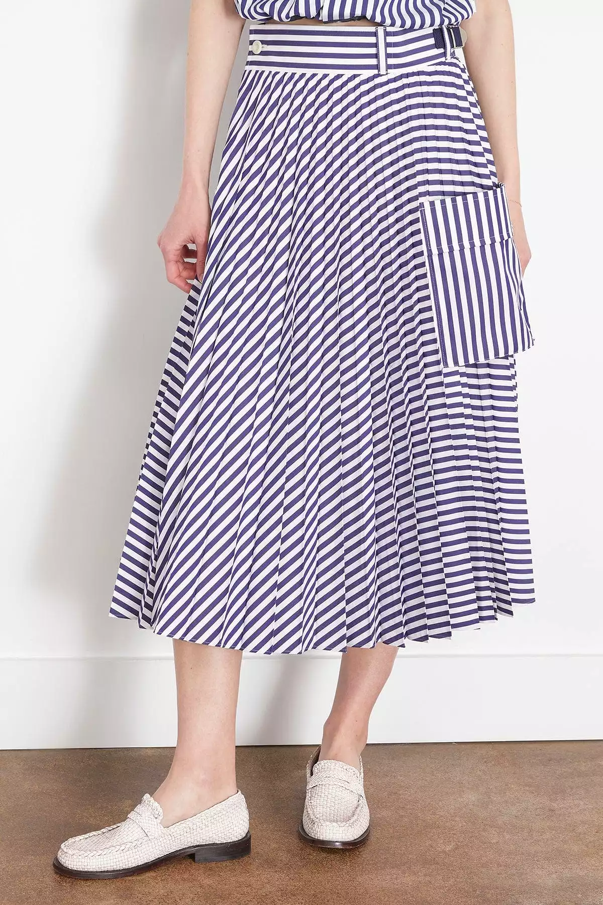 Thomas Mason Navy Stripe Cotton Poplin Skirt