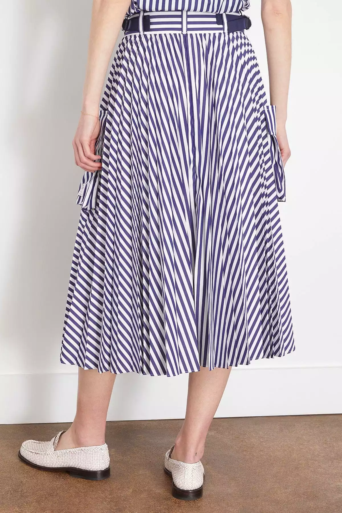 Thomas Mason Navy Stripe Cotton Poplin Skirt