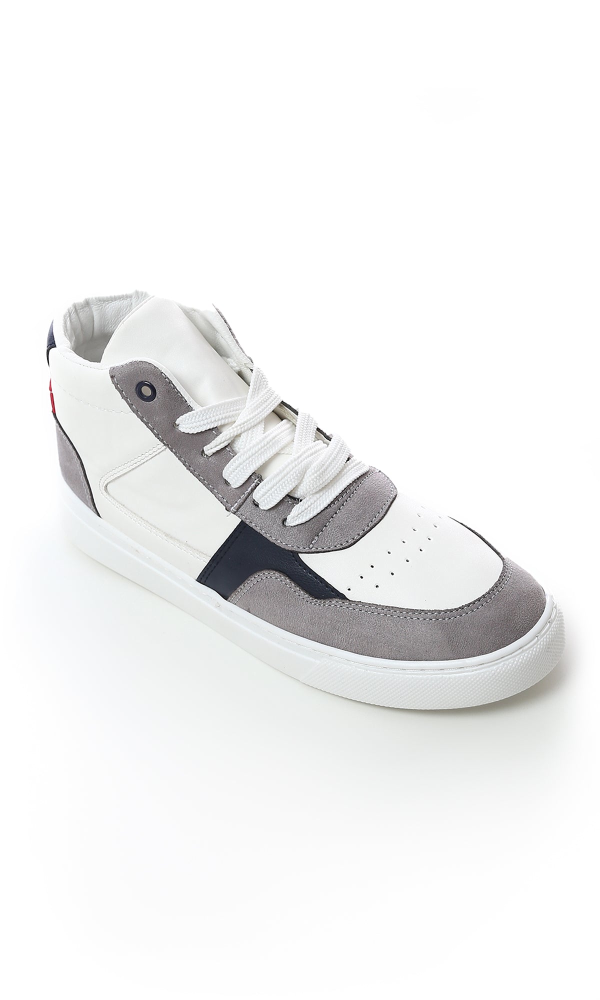 Tri-Tone Leather High-Neck Casual Shoes - White, Grey Navy Blue