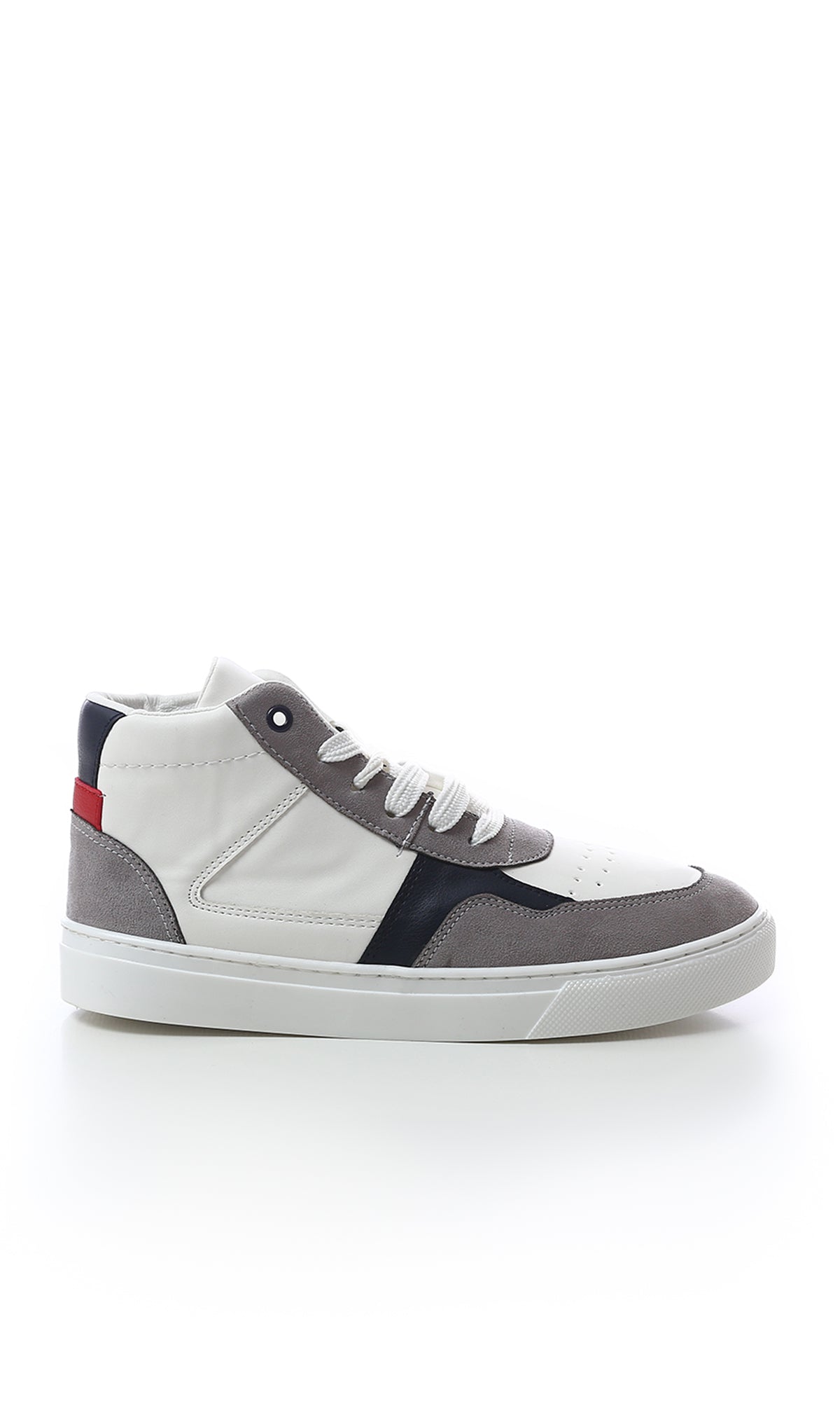 Tri-Tone Leather High-Neck Casual Shoes - White, Grey Navy Blue