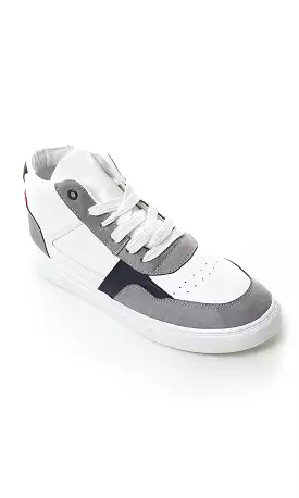 Tri-Tone Leather High-Neck Casual Shoes - White, Grey Navy Blue