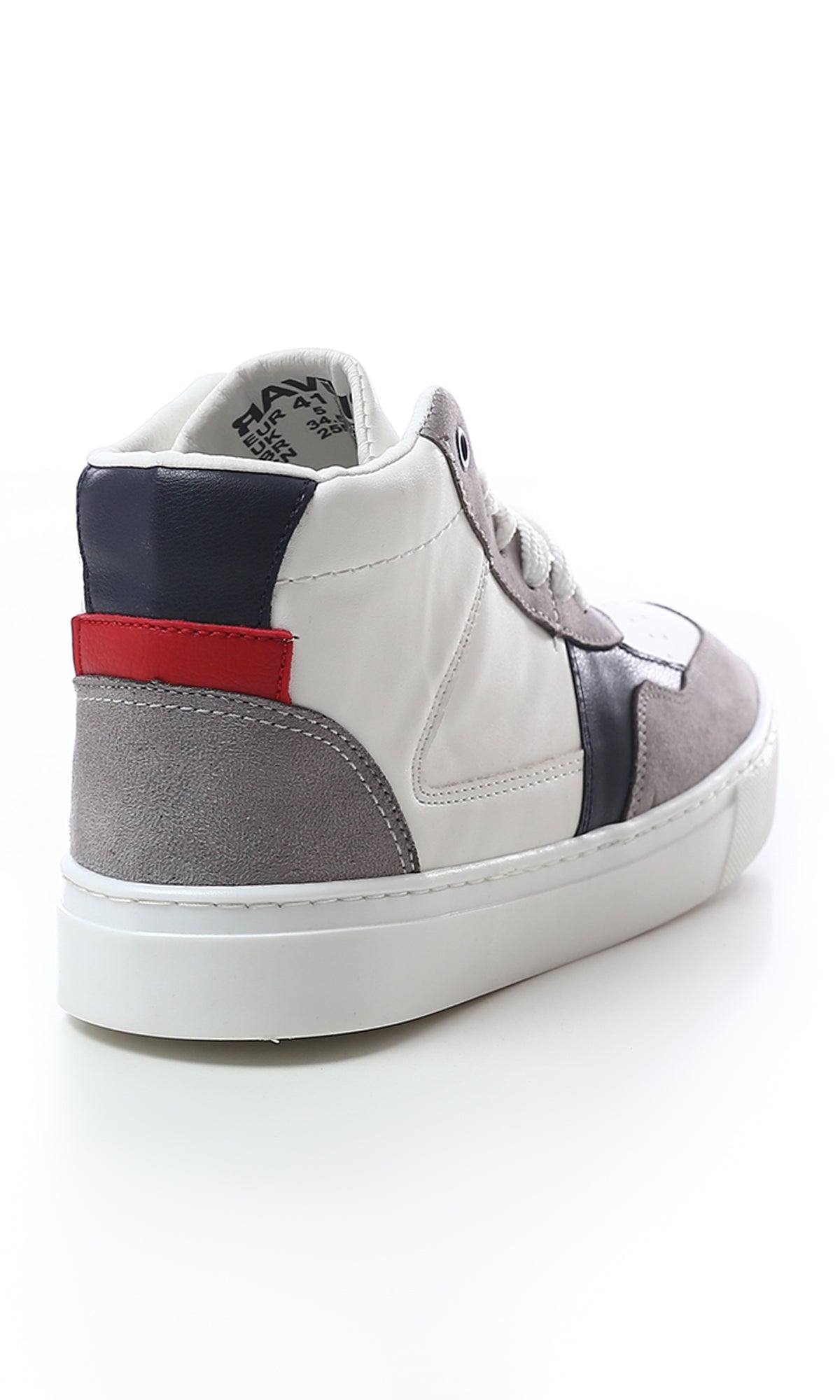 Tri-Tone Leather High-Neck Casual Shoes - White, Grey Navy Blue