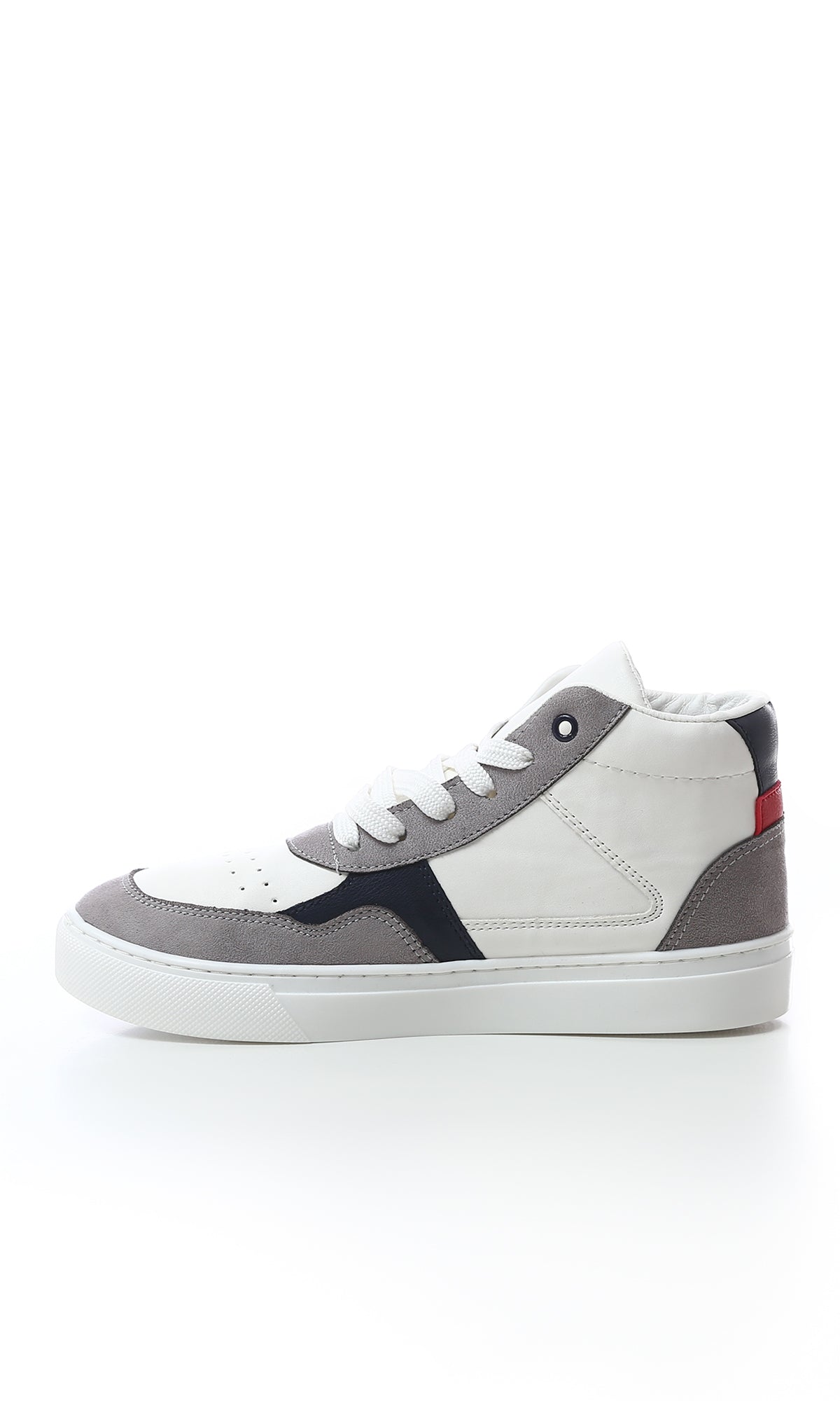 Tri-Tone Leather High-Neck Casual Shoes - White, Grey Navy Blue