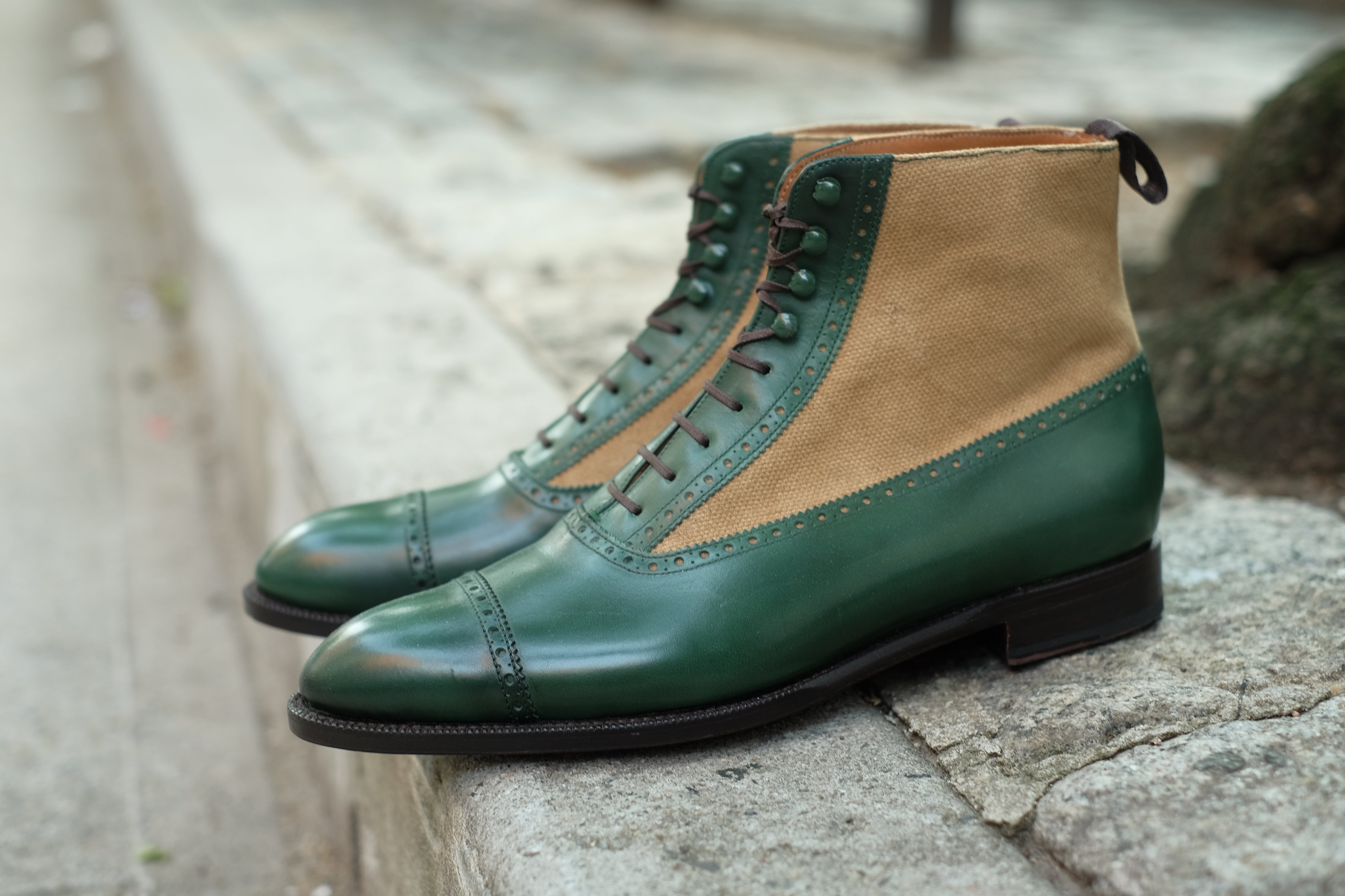 Tyler MTO shoes - Forest Green Calf / Hemp Canvas | Shop now