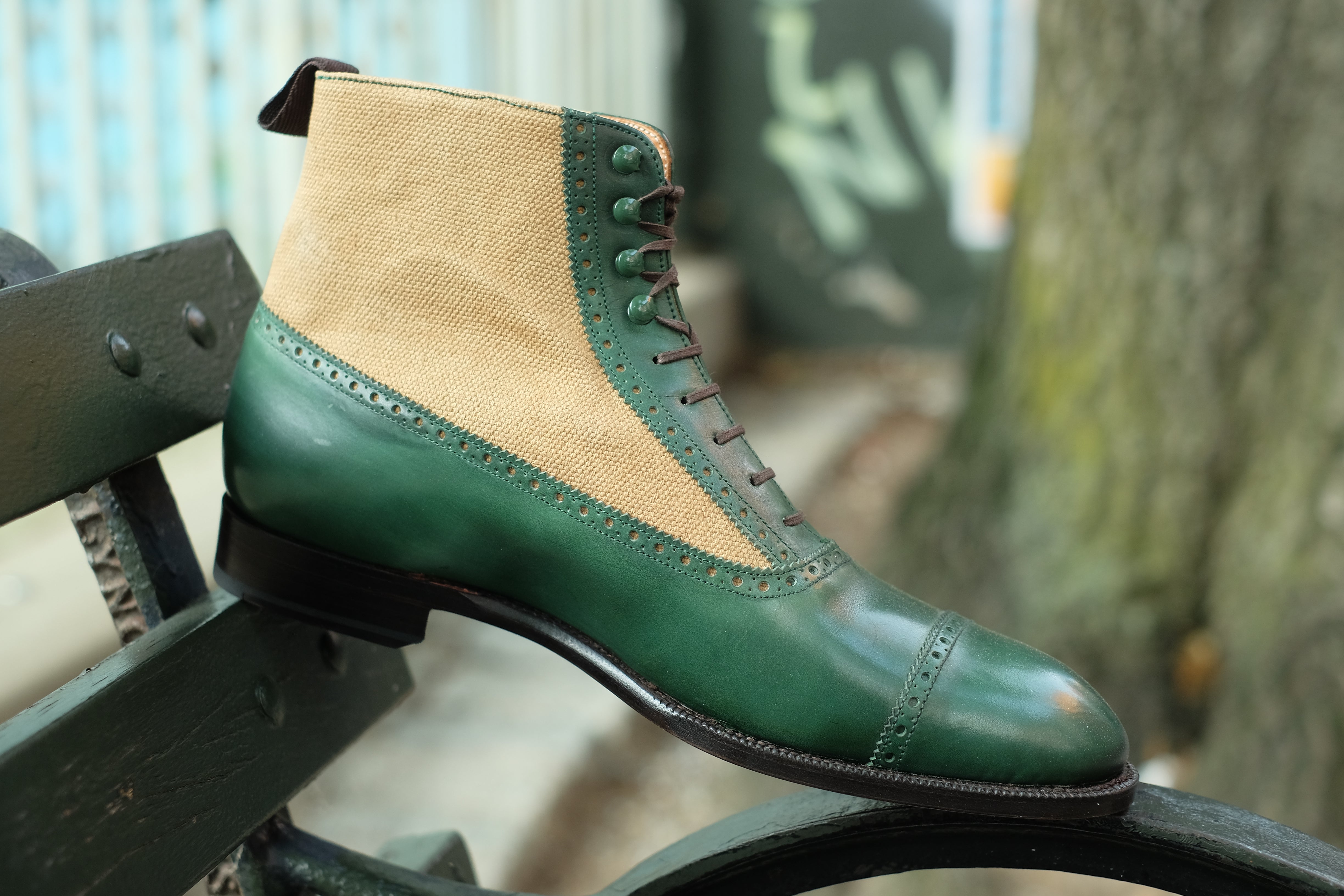 Tyler MTO shoes - Forest Green Calf / Hemp Canvas | Shop now