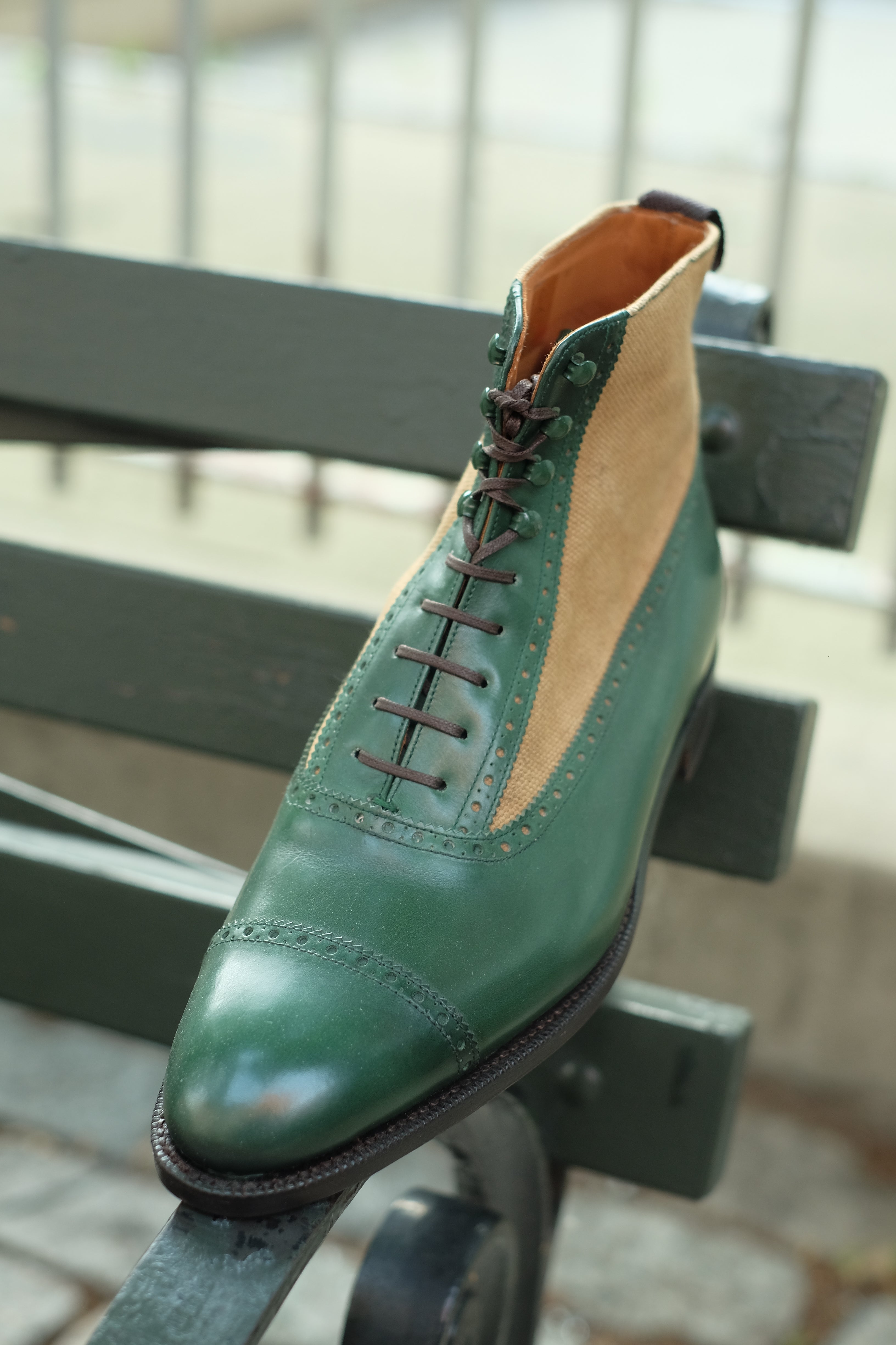 Tyler MTO shoes - Forest Green Calf / Hemp Canvas | Shop now