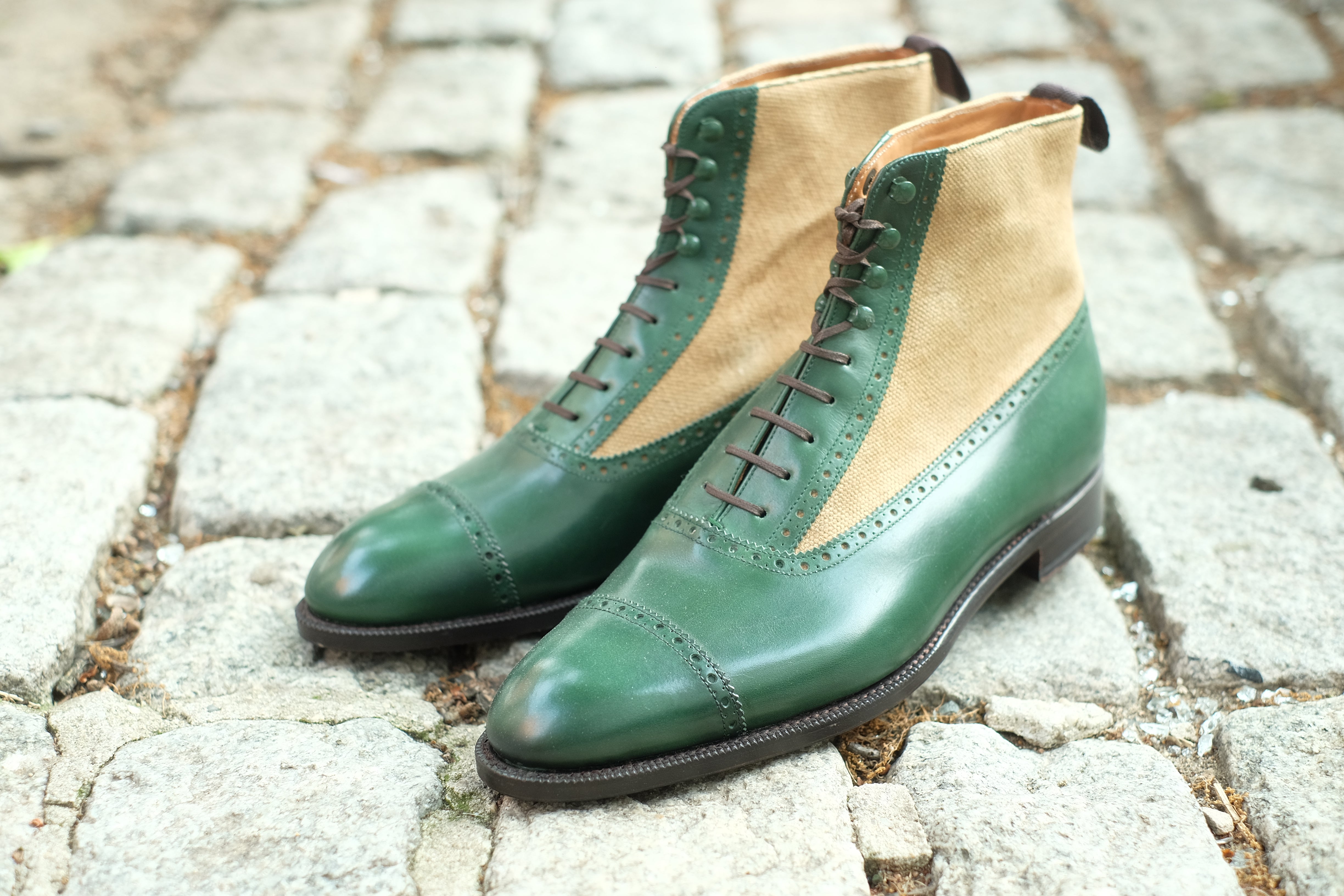 Tyler MTO shoes - Forest Green Calf / Hemp Canvas | Shop now