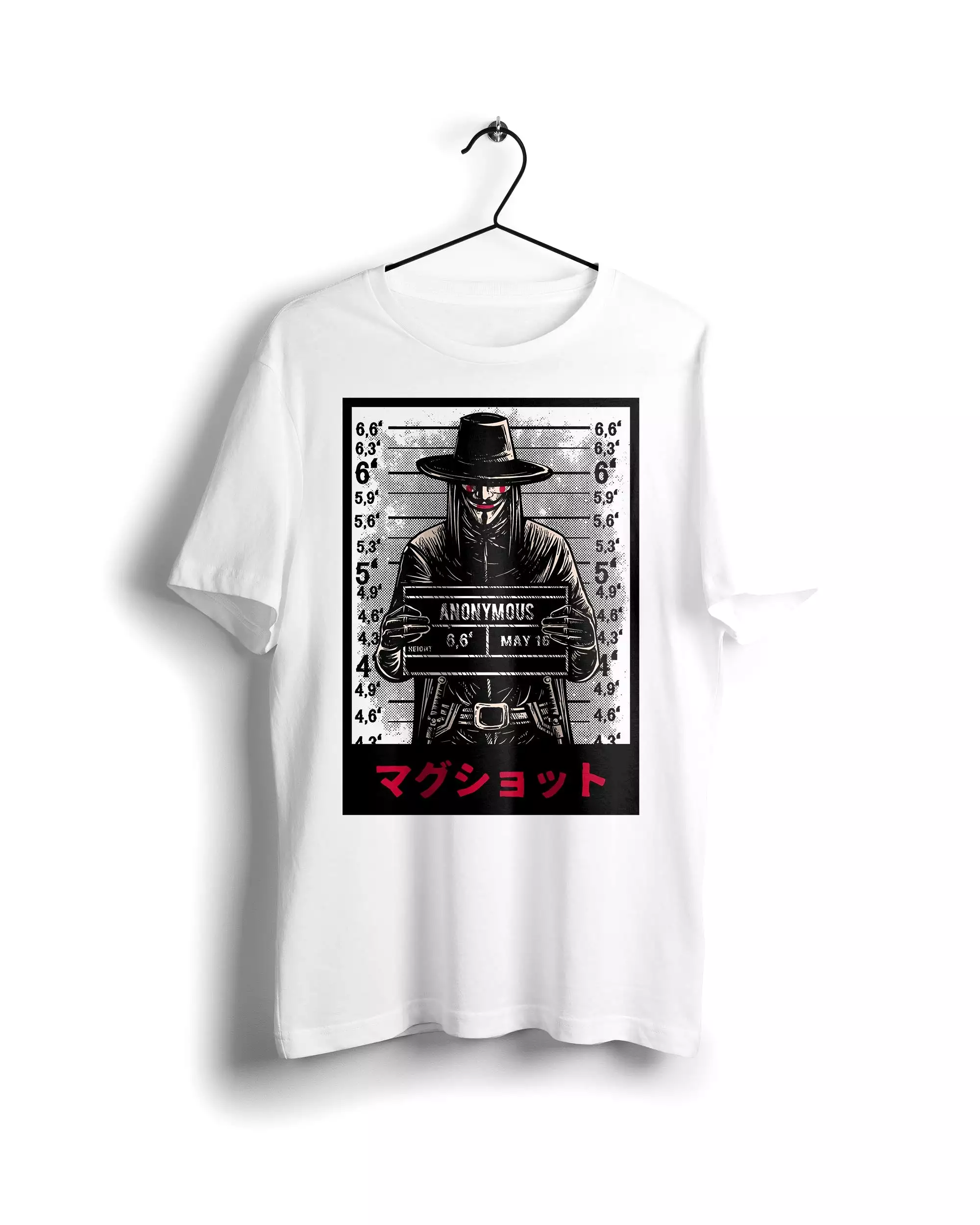 V for vendetta Anonymous Mugshot T-shirt - White - Digital Graphics