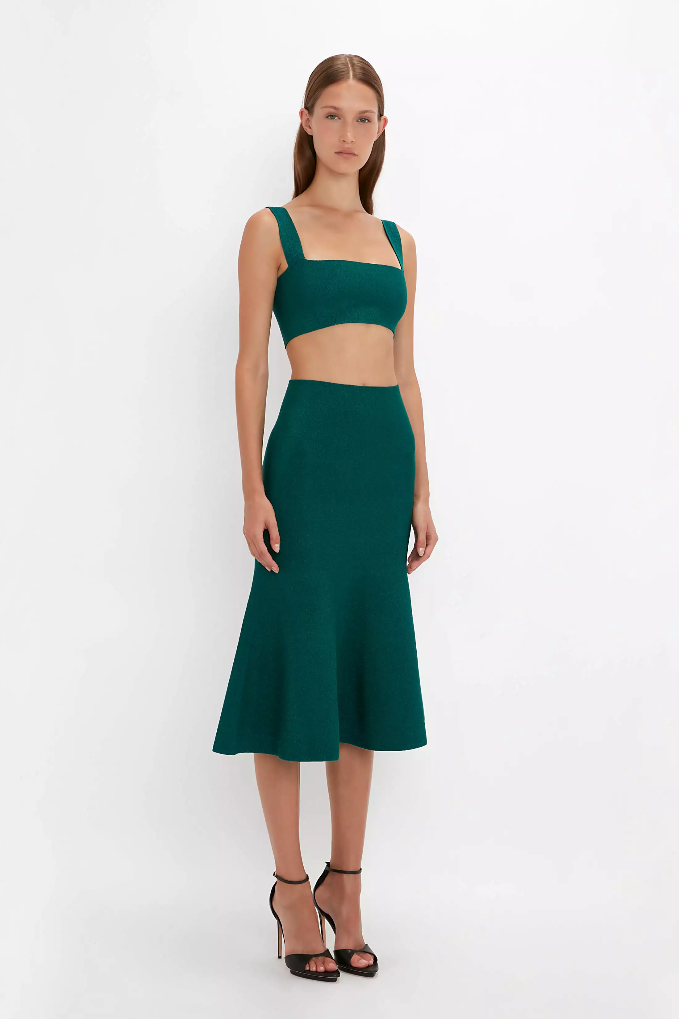 VB Body Flared Skirt, Lurex Green