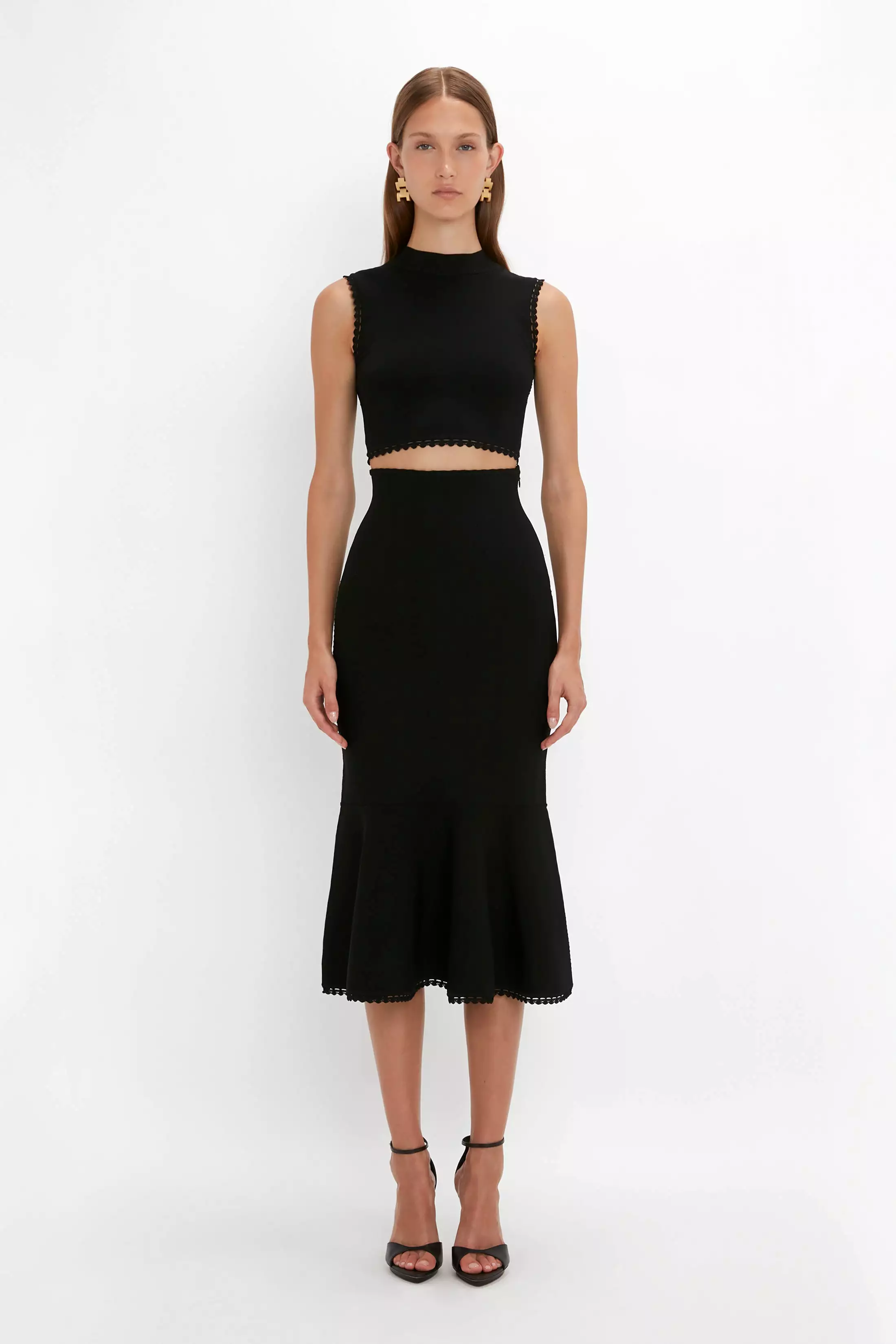 VB Scallop Trim Flared Skirt Black - Shop Now