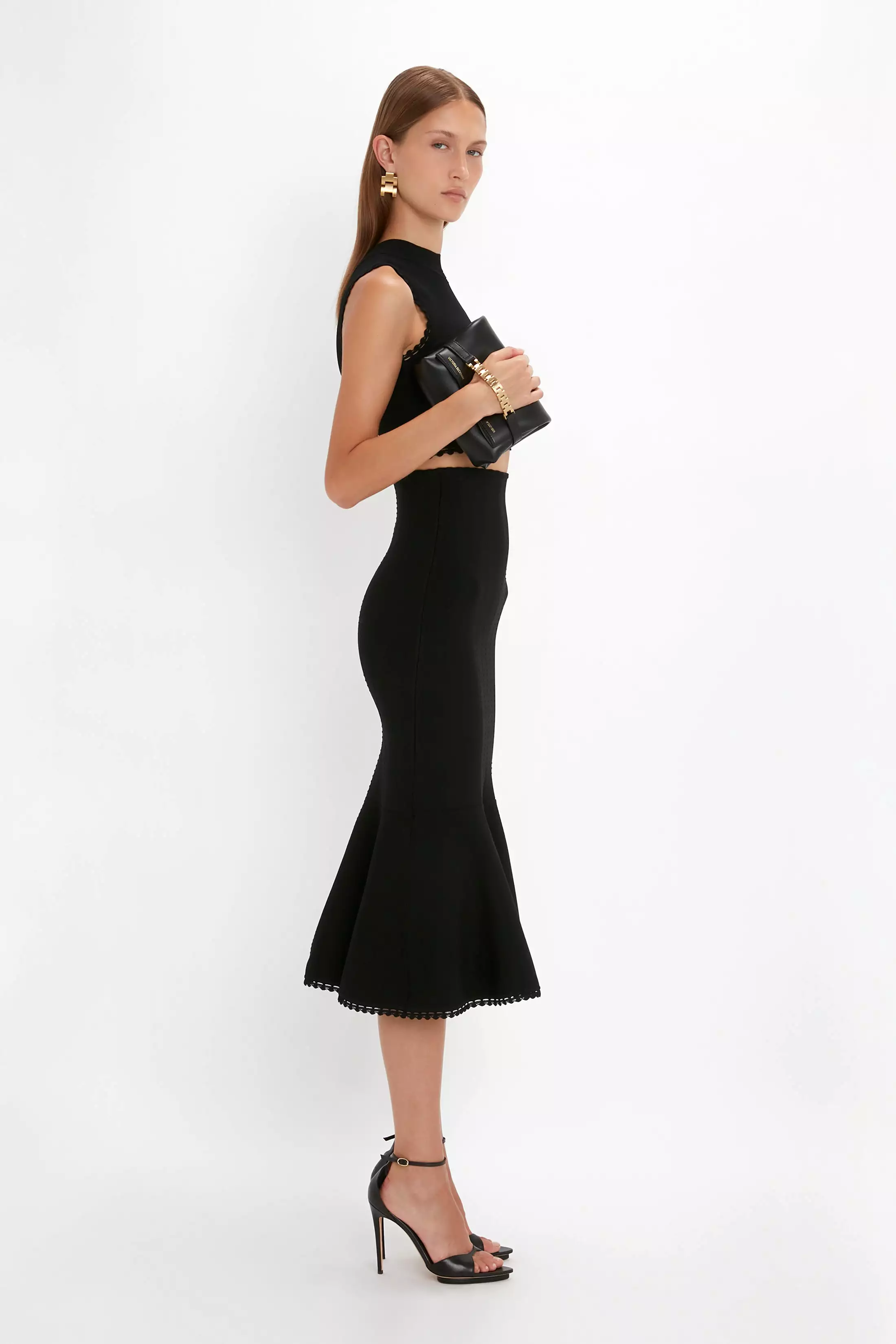 VB Scallop Trim Flared Skirt Black - Shop Now