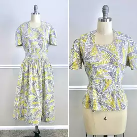 Vintage 1940s Novelty Print Puff Sleeve Blouse and Skirt Set for Sale / Retro Cotton Full Skirt Top Shirt - Size S