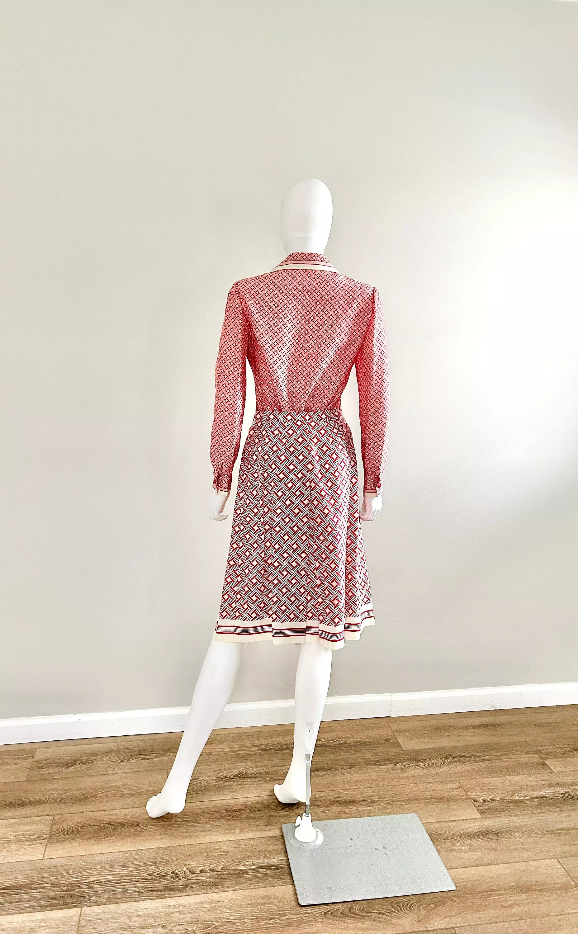 Vintage 1970s Nina Ricci Red Geometric Skirt and Blouse Set / 70s Couture / Size S - Best Price & Quality