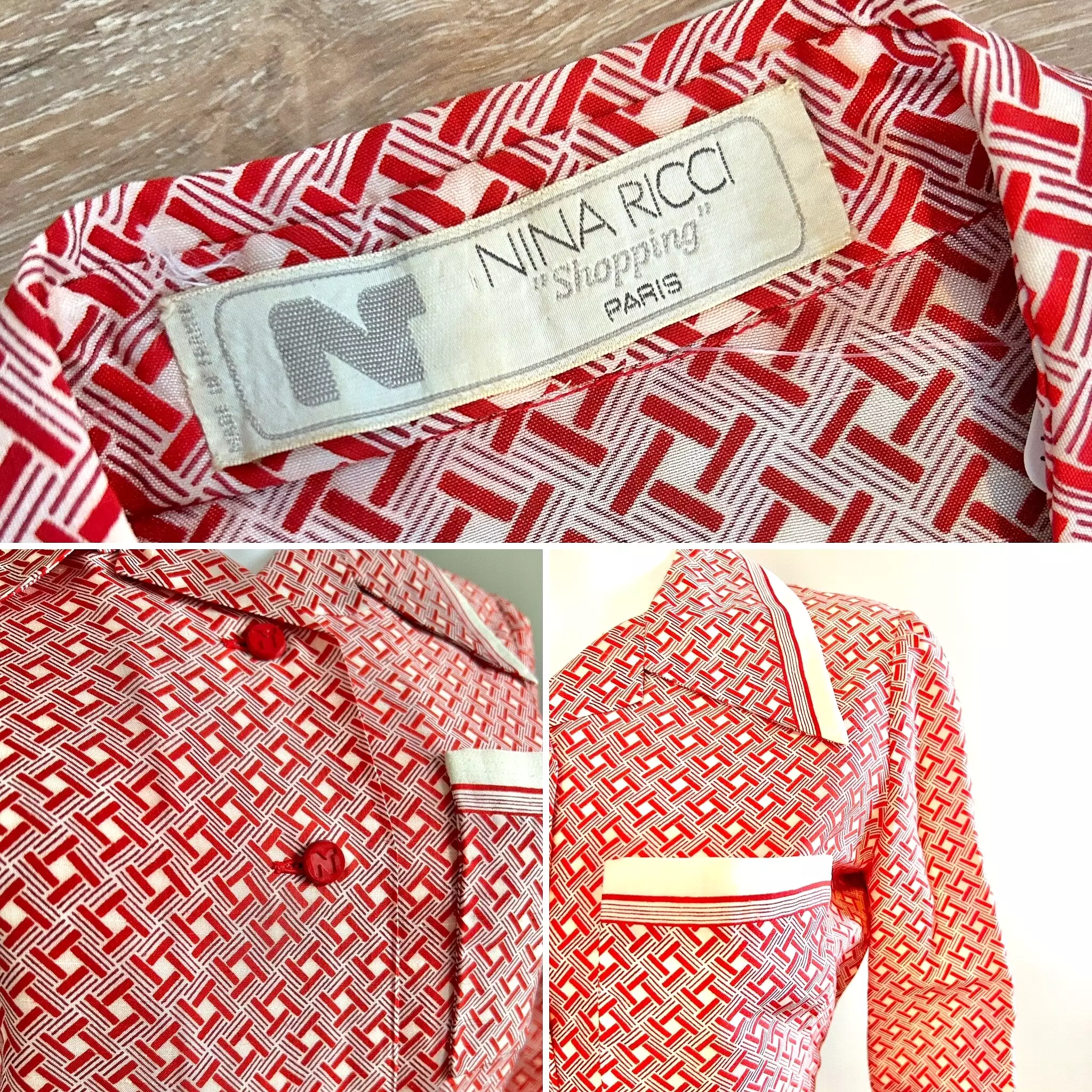 Vintage 1970s Nina Ricci Red Geometric Skirt and Blouse Set / 70s Couture / Size S - Best Price & Quality