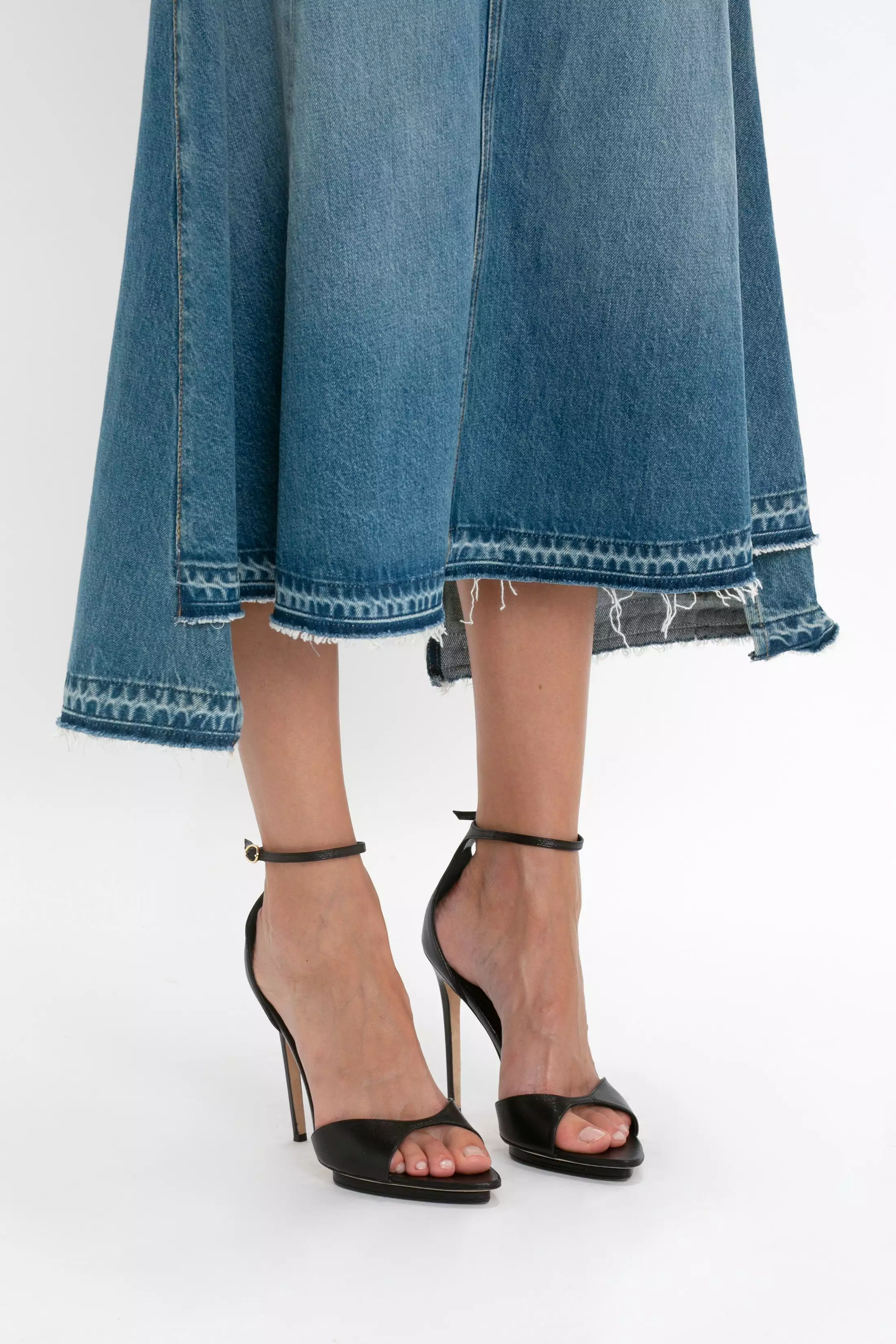 Vintage Wash Patched Denim Skirt