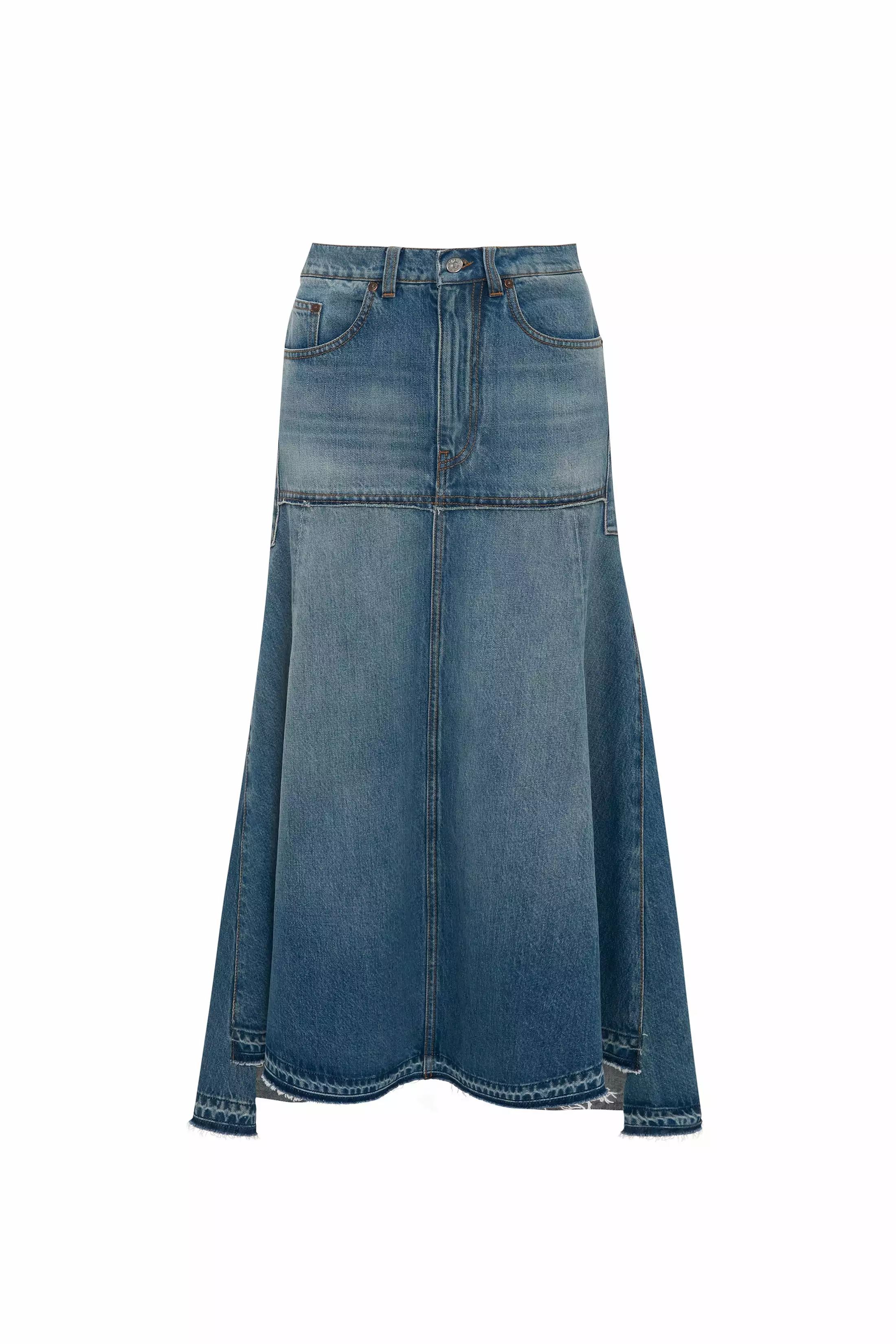 Vintage Wash Patched Denim Skirt