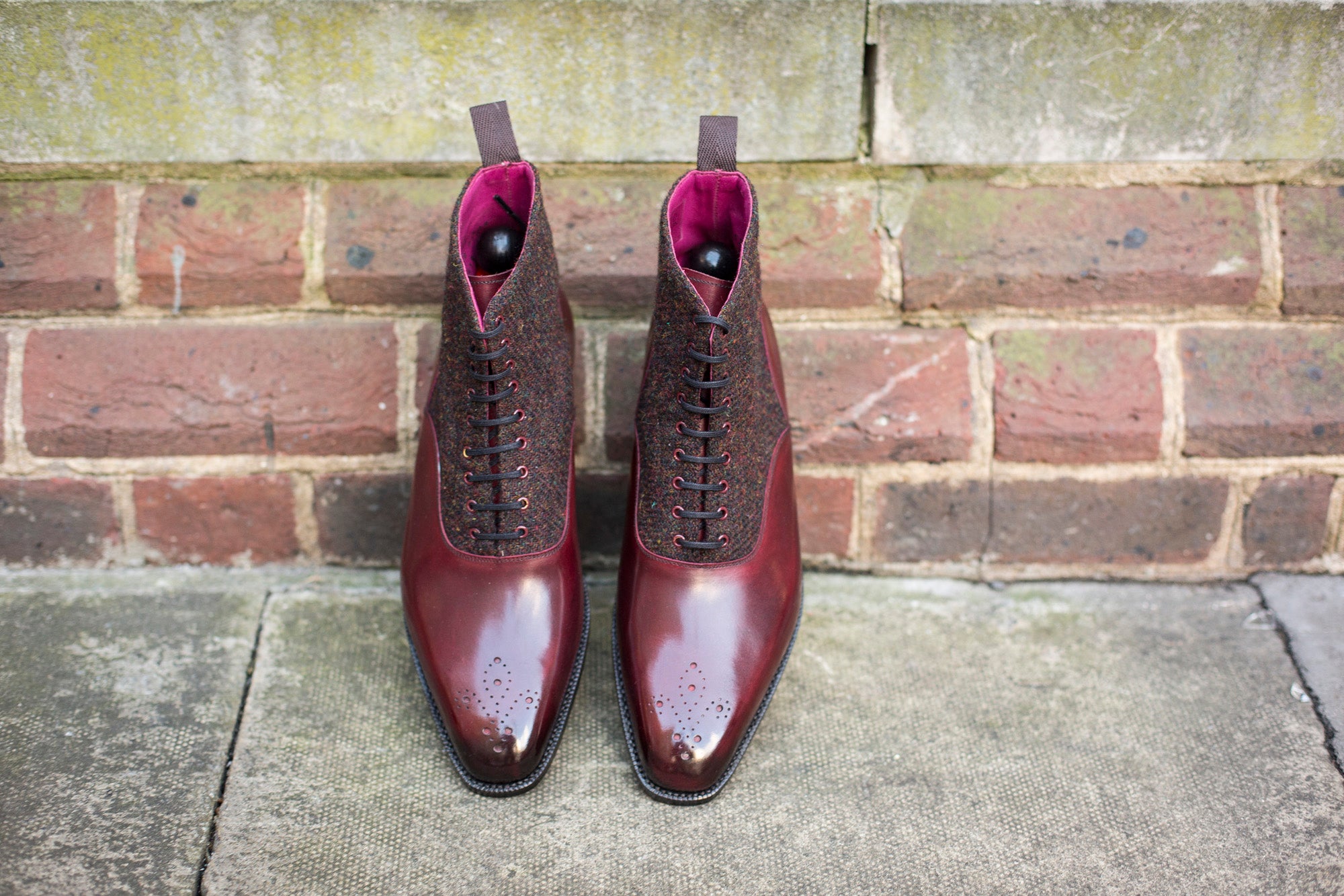 Wedgwood Burgundy Calf Burgundy Medley Tweed MGF Last Single Leather Sole