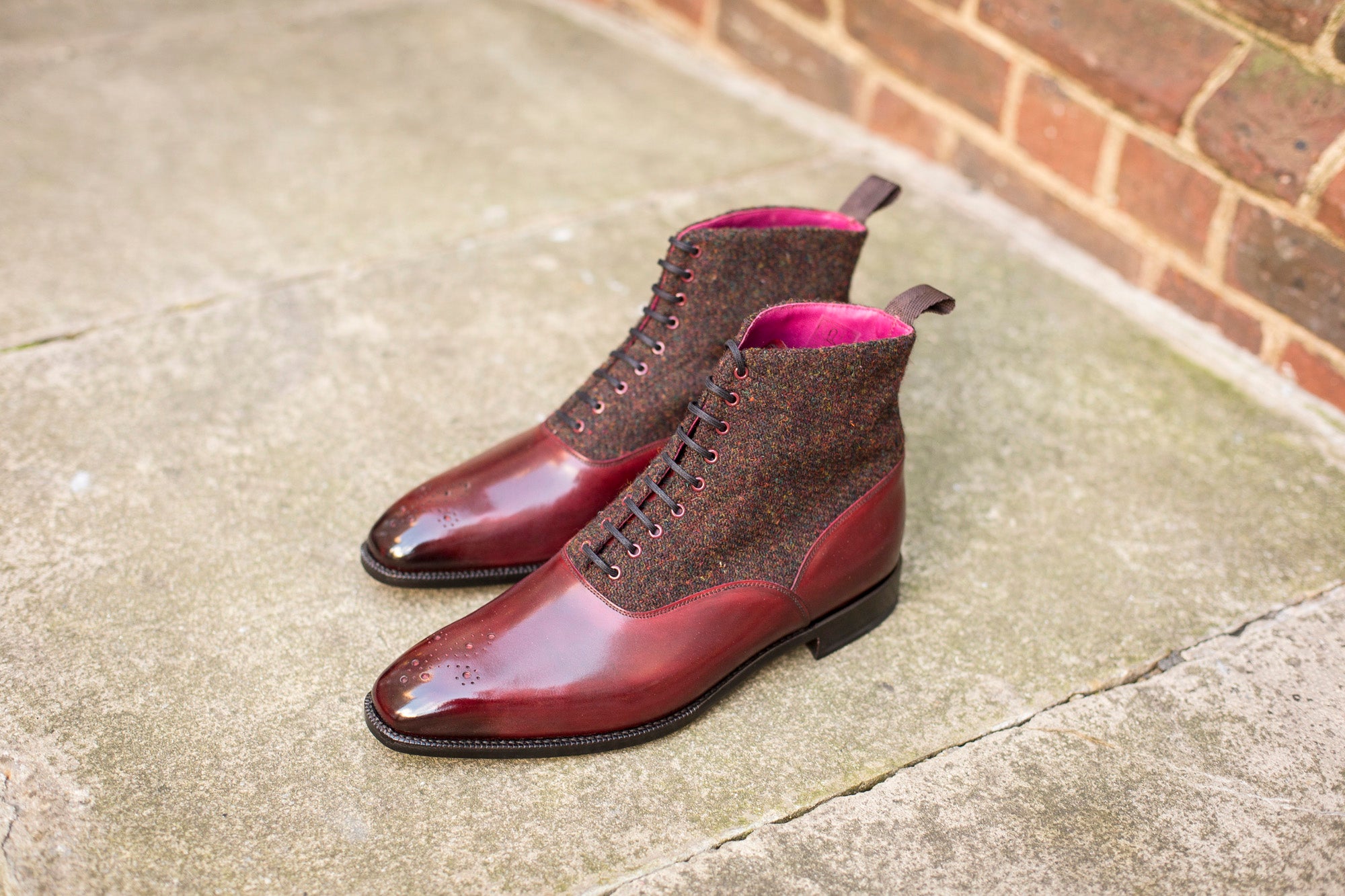 Wedgwood Burgundy Calf Burgundy Medley Tweed MGF Last Single Leather Sole