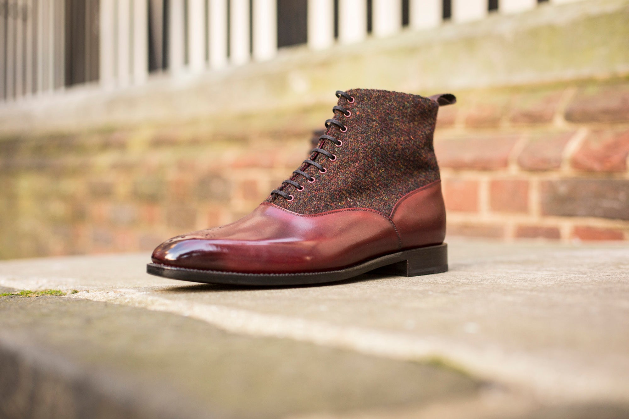 Wedgwood Burgundy Calf Burgundy Medley Tweed MGF Last Single Leather Sole