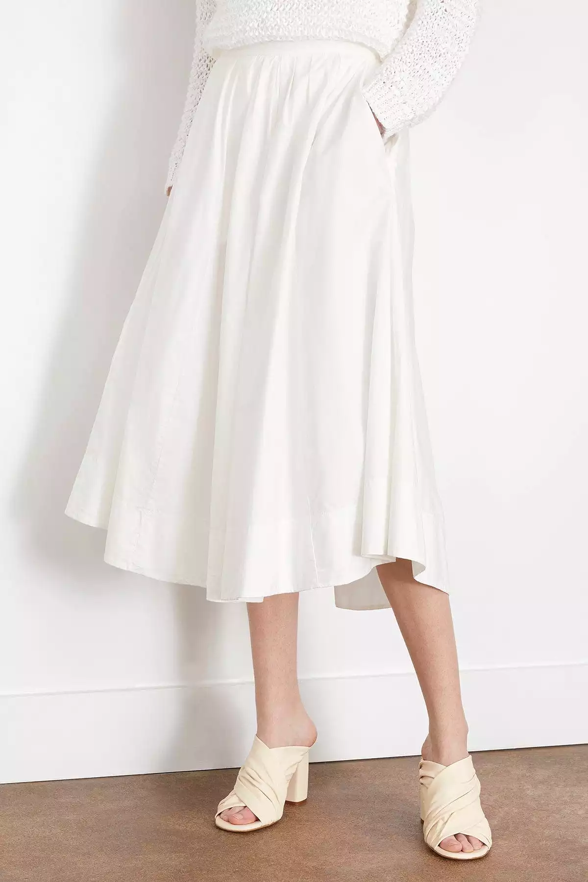 White Cotton Poplin Elasticated Skirt