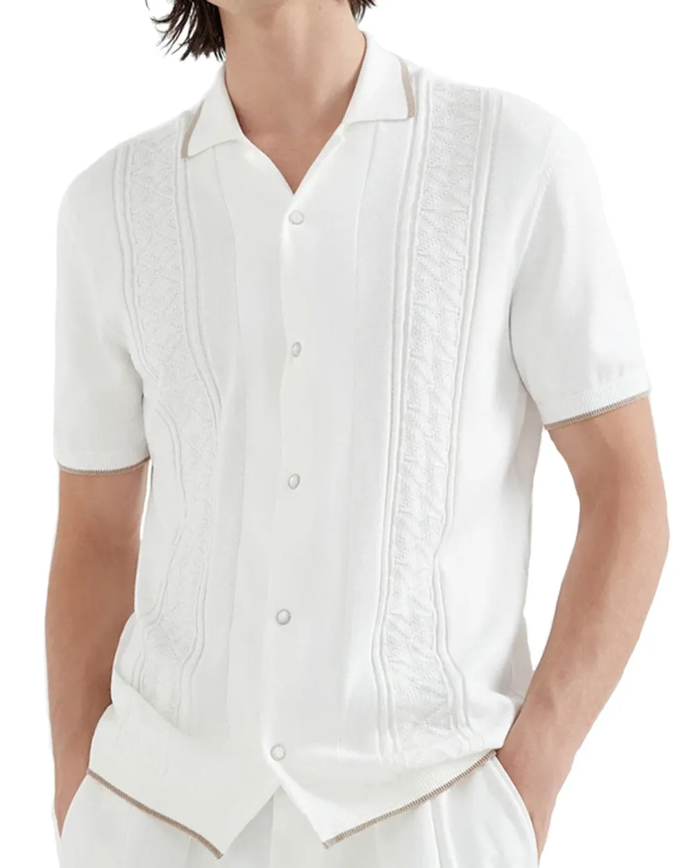 White Knit Polo Shirt.