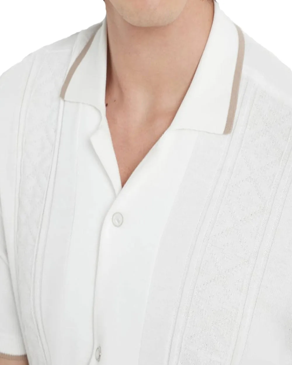 White Knit Polo Shirt.