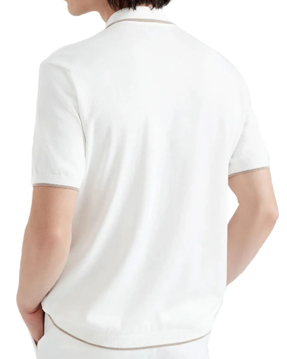 White Knit Polo Shirt.