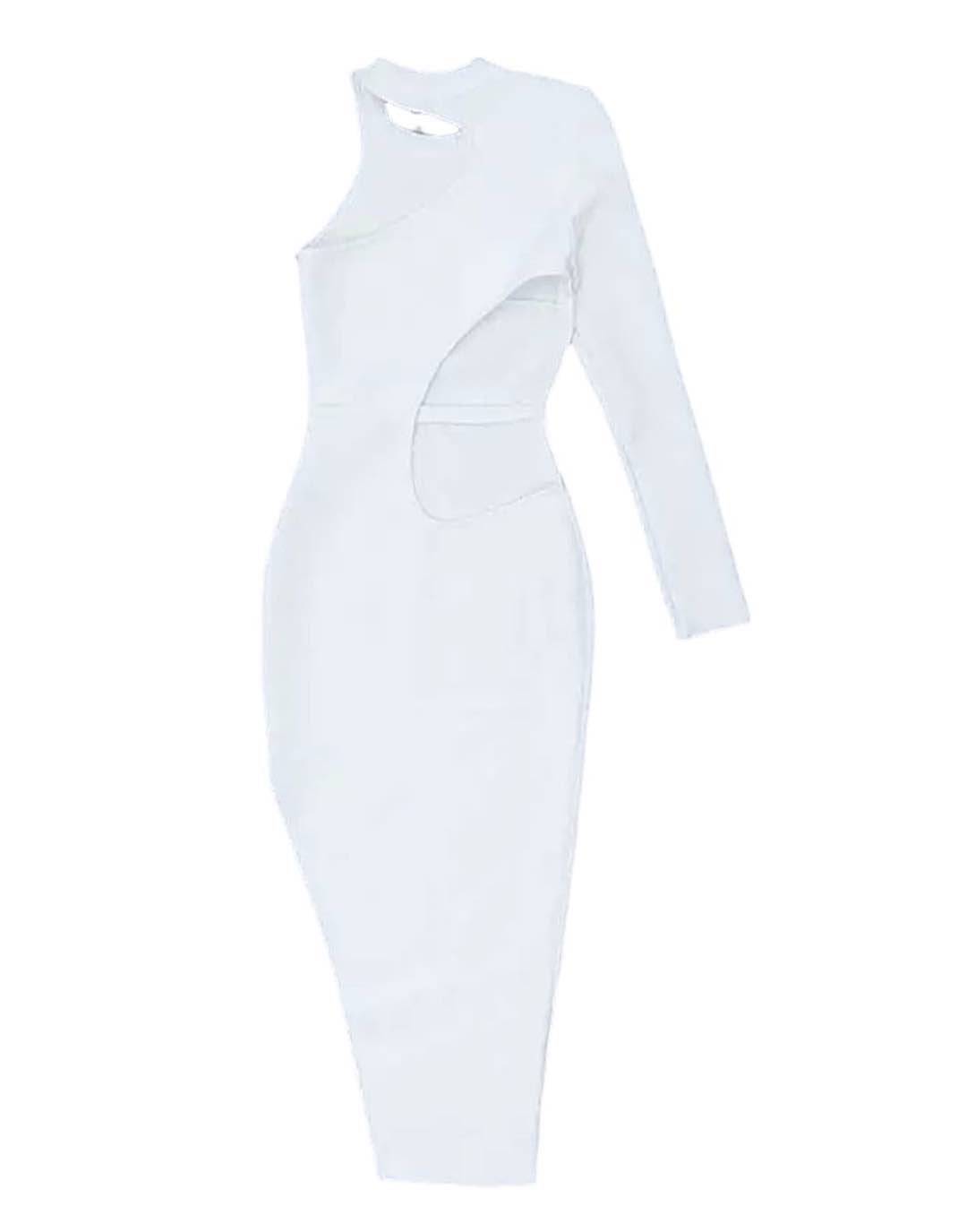 White One Sleeve Cutout Bodycon Dress