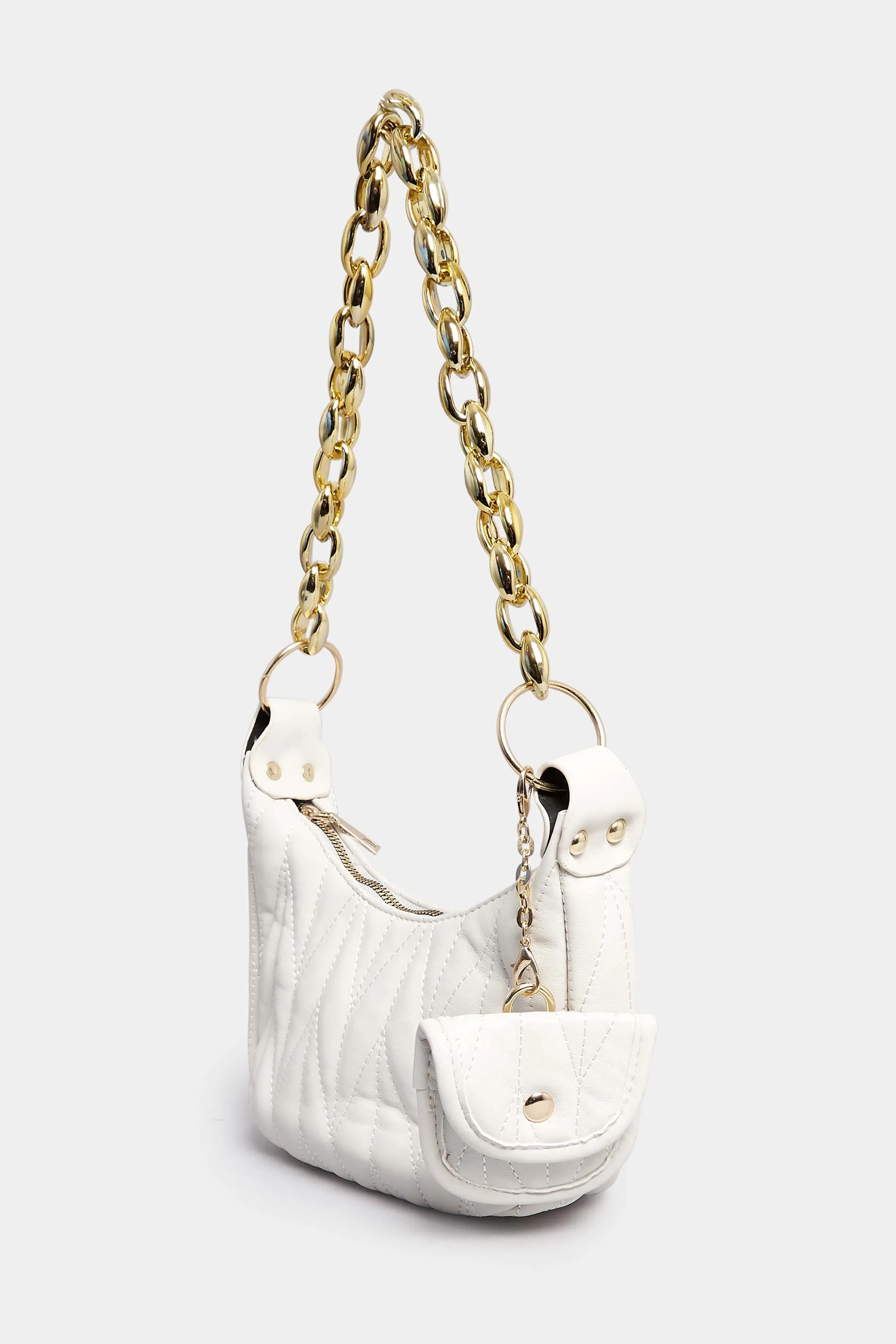 White Quilted Multi Pocket Chunky Chain Bag