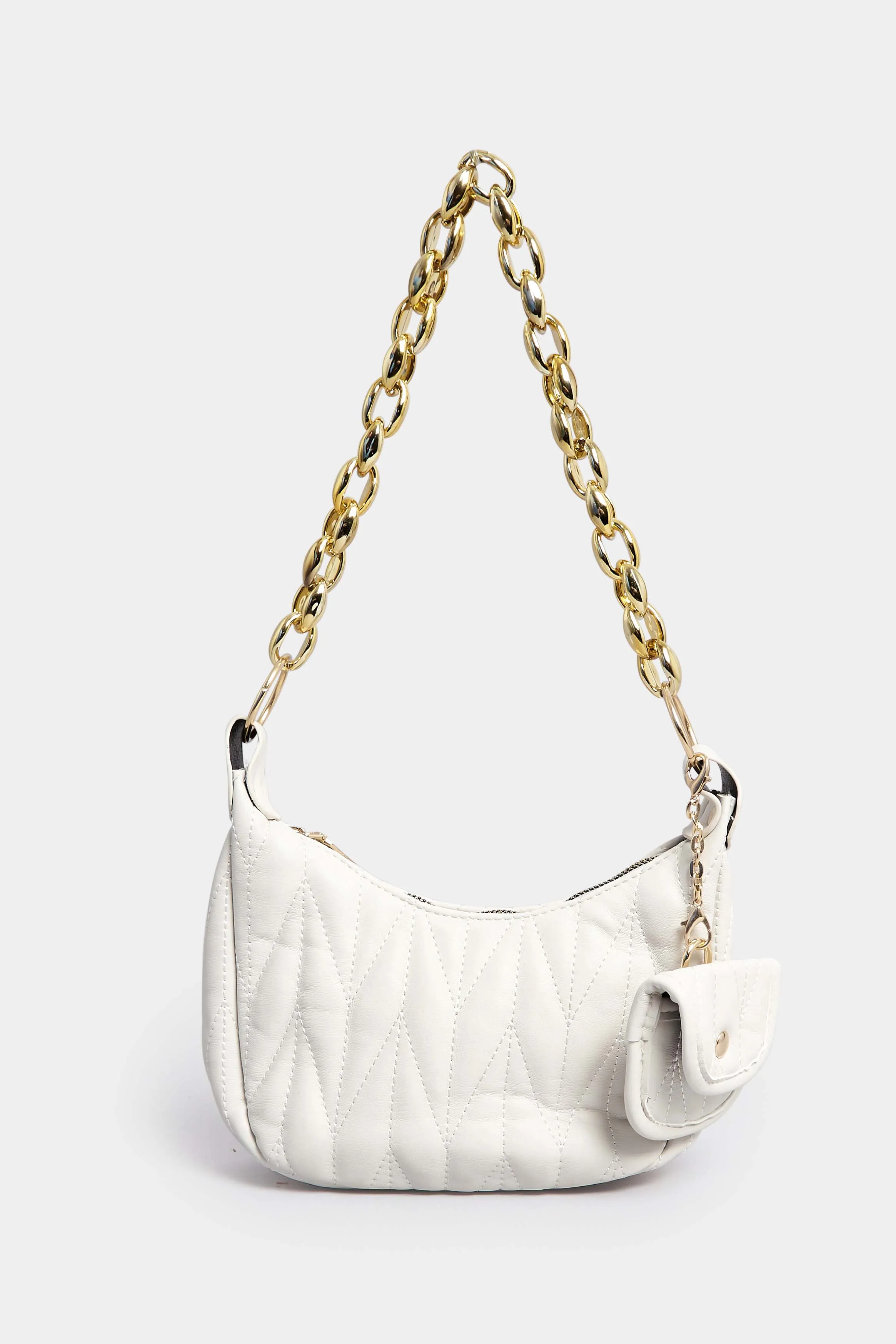 White Quilted Multi Pocket Chunky Chain Bag