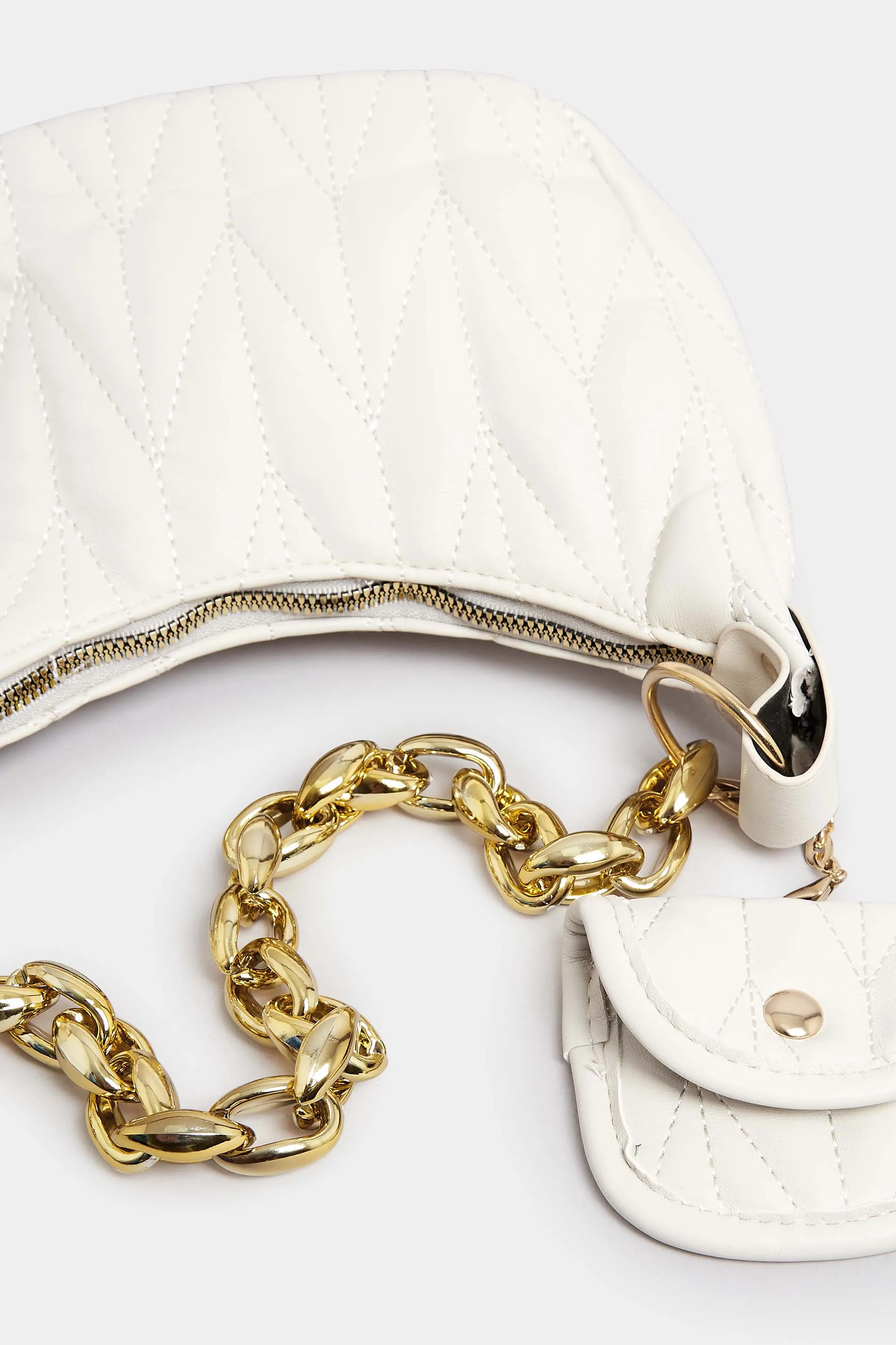 White Quilted Multi Pocket Chunky Chain Bag