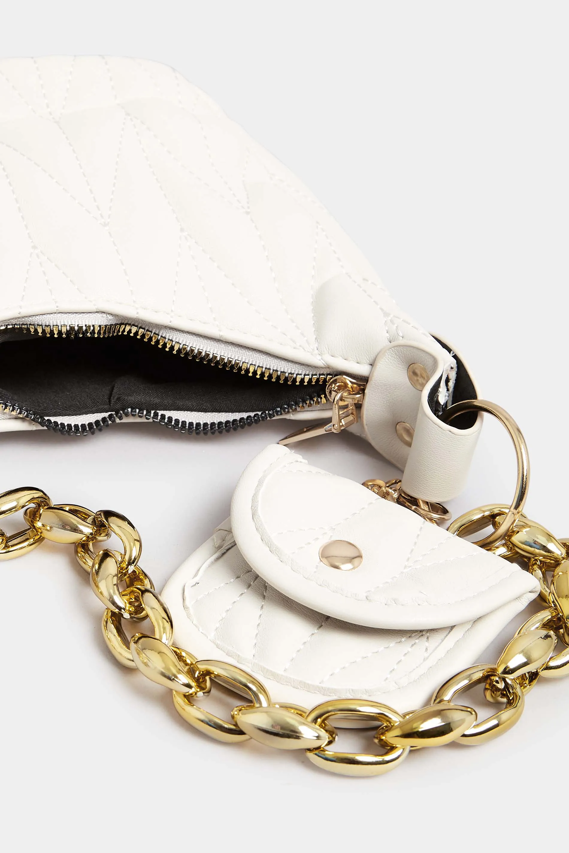 White Quilted Multi Pocket Chunky Chain Bag