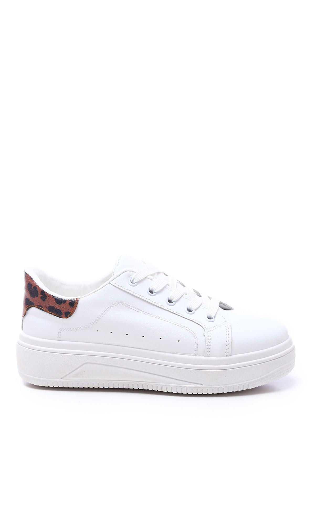 White Round Toecap Sneakers With Leopard Back | O177889