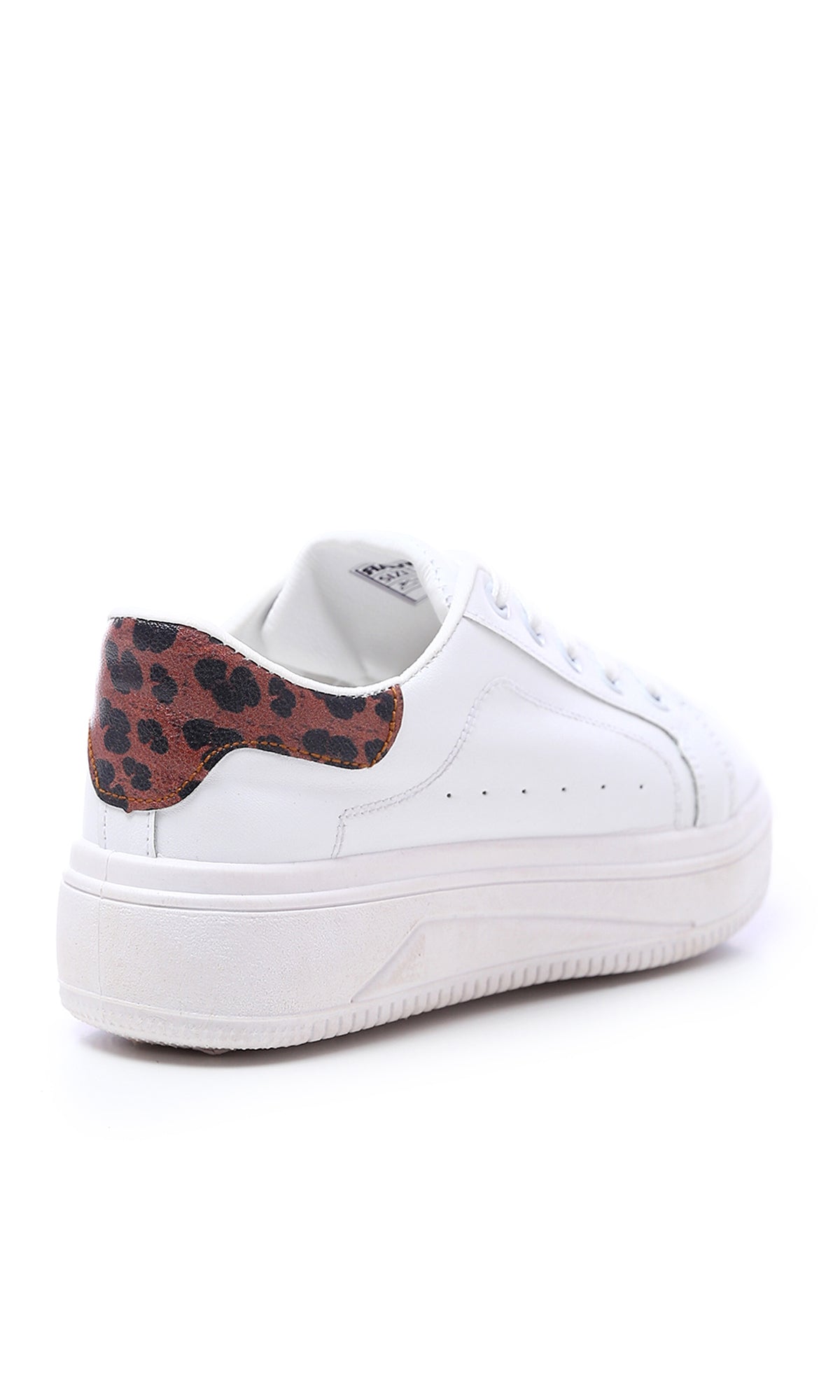 White Round Toecap Sneakers With Leopard Back | O177889