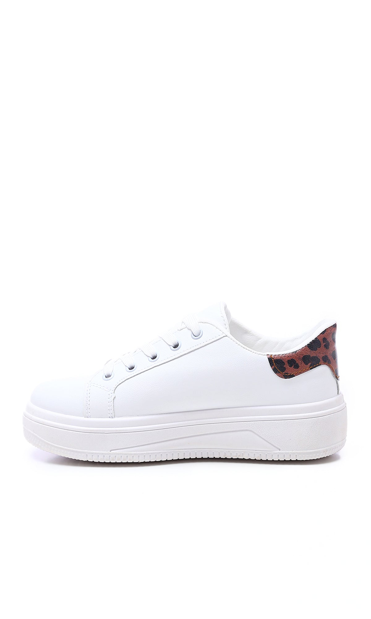 White Round Toecap Sneakers With Leopard Back | O177889