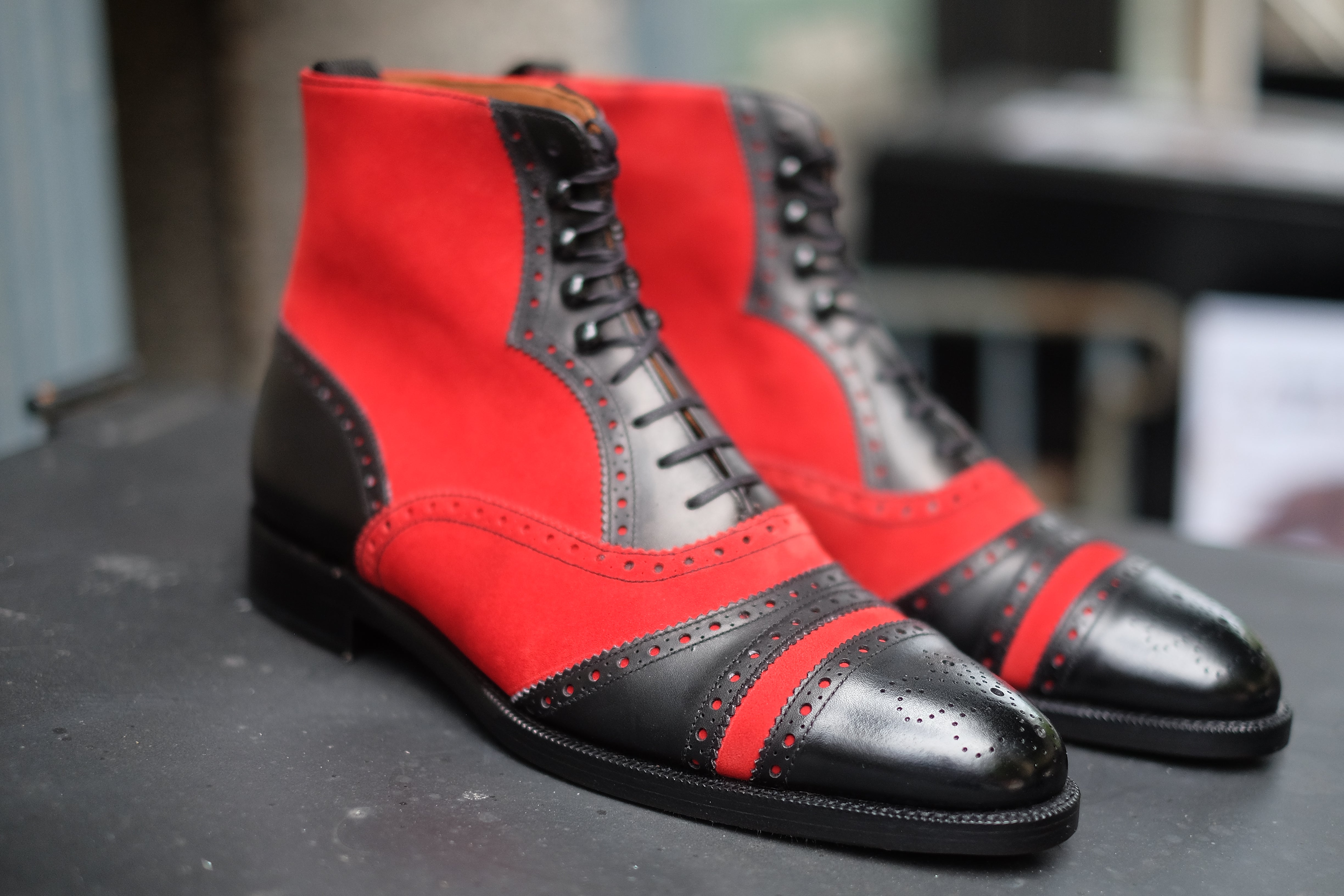 Whitman MTO Black Calf Red Suede TMG last Double Leather Sole - Google SEO optimized.