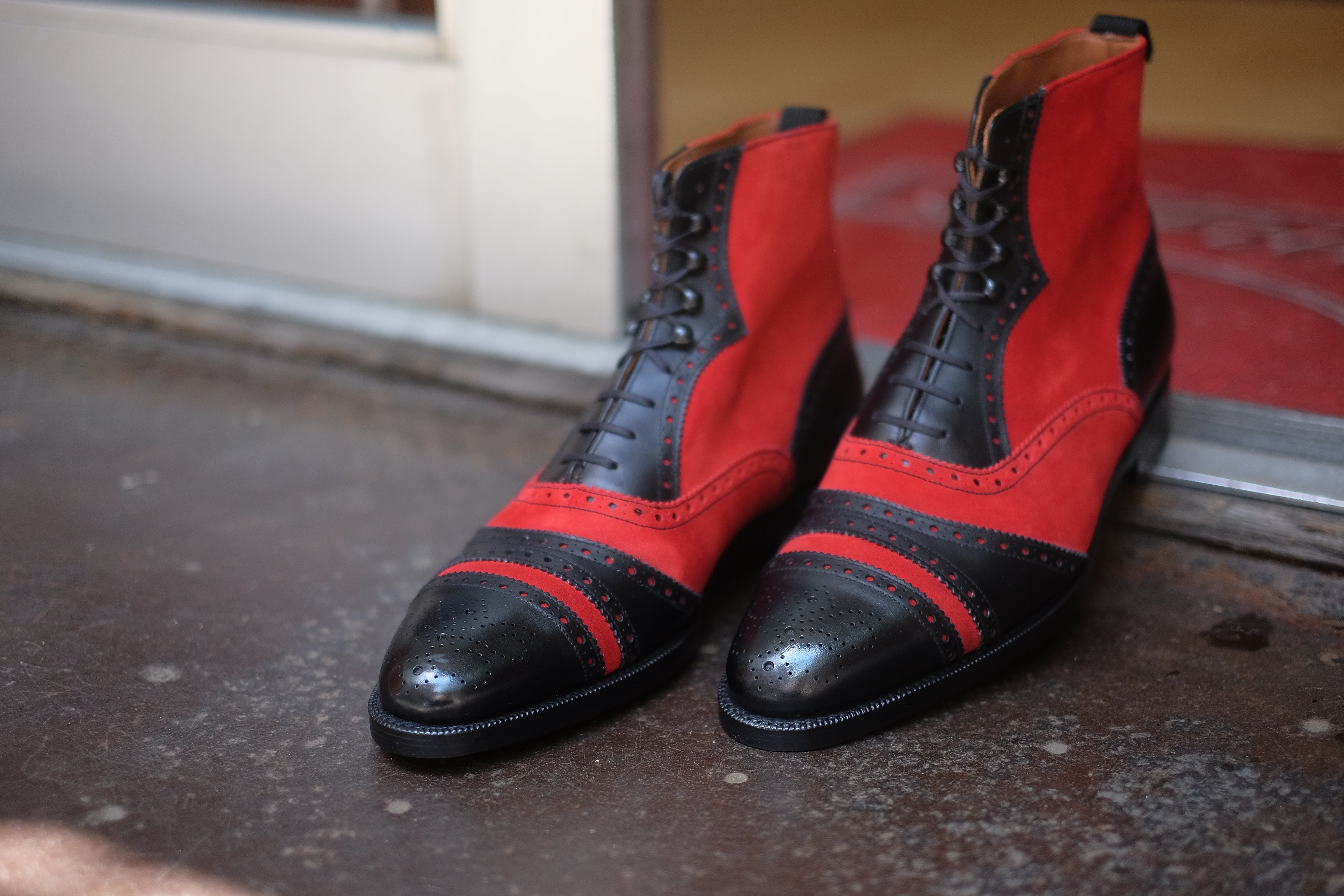 Whitman MTO Black Calf Red Suede TMG last Double Leather Sole - Google SEO optimized.