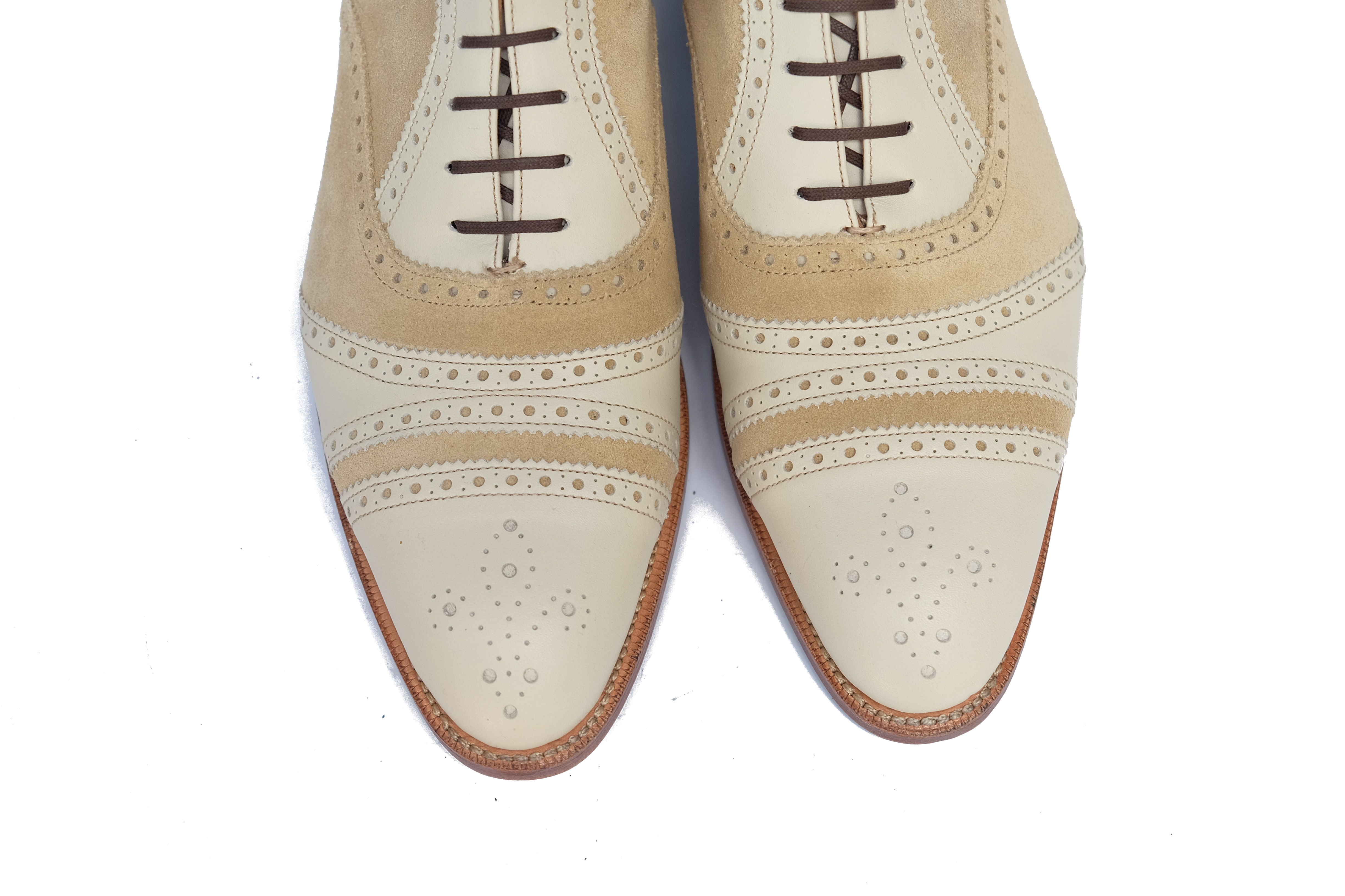 Whitman MTO Crust Calf Light Cream Suede NGT last Single Leather Sole Fleur De Lys Medallion - Buy Now