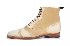 Whitman MTO Crust Calf Light Cream Suede NGT last Single Leather Sole Fleur De Lys Medallion - Buy Now