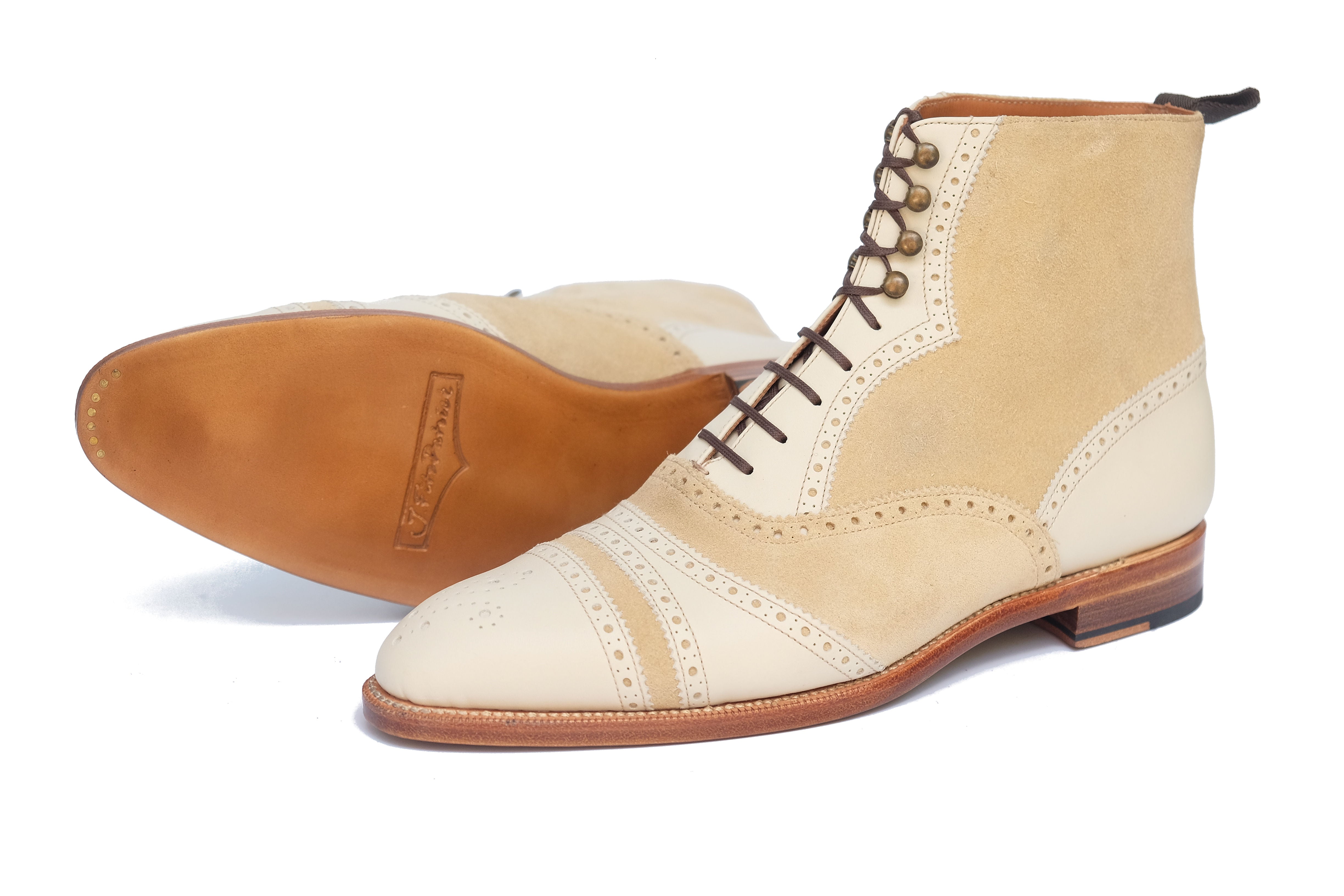 Whitman MTO Crust Calf Light Cream Suede NGT last Single Leather Sole Fleur De Lys Medallion - Buy Now