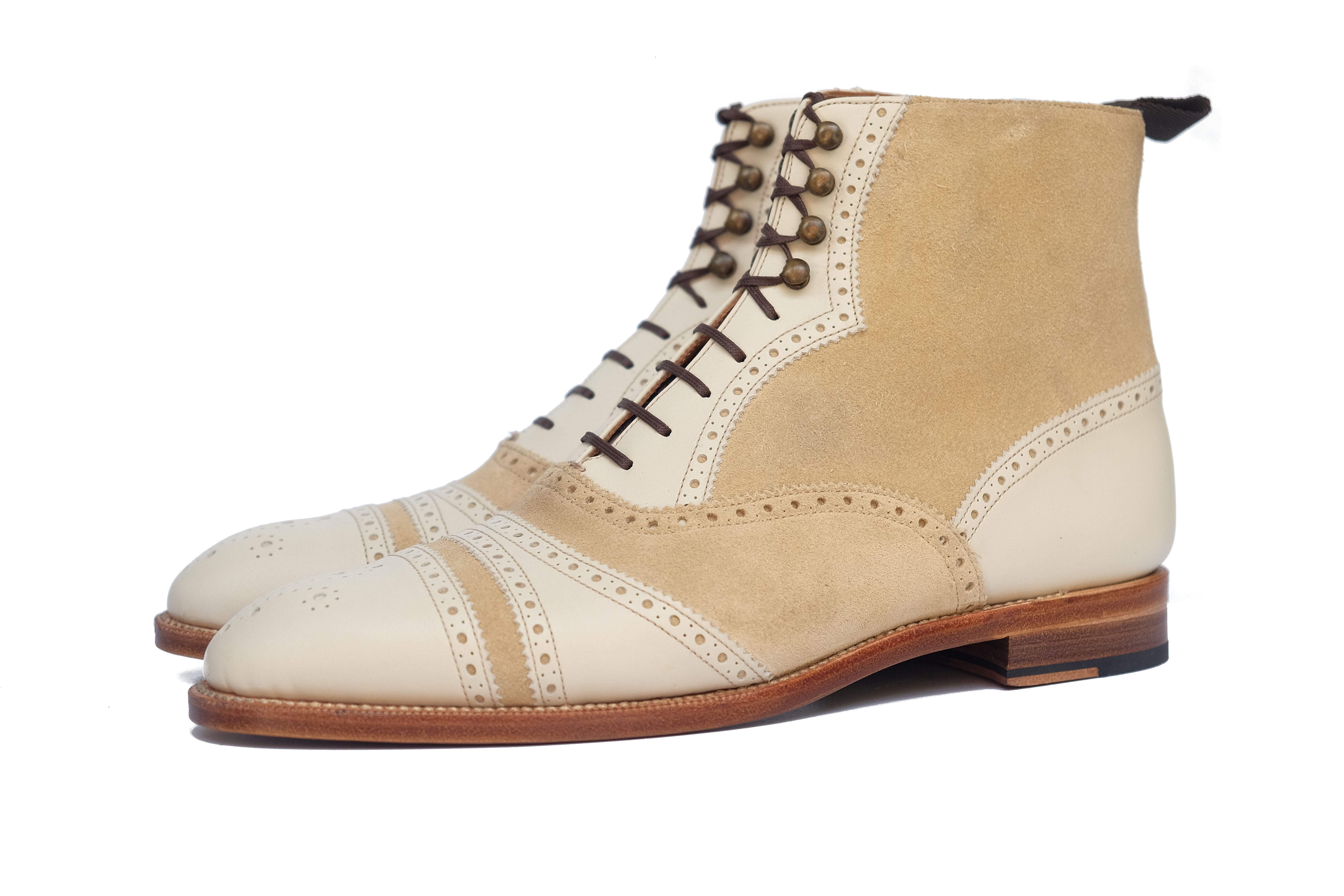 Whitman MTO Crust Calf Light Cream Suede NGT last Single Leather Sole Fleur De Lys Medallion - Buy Now