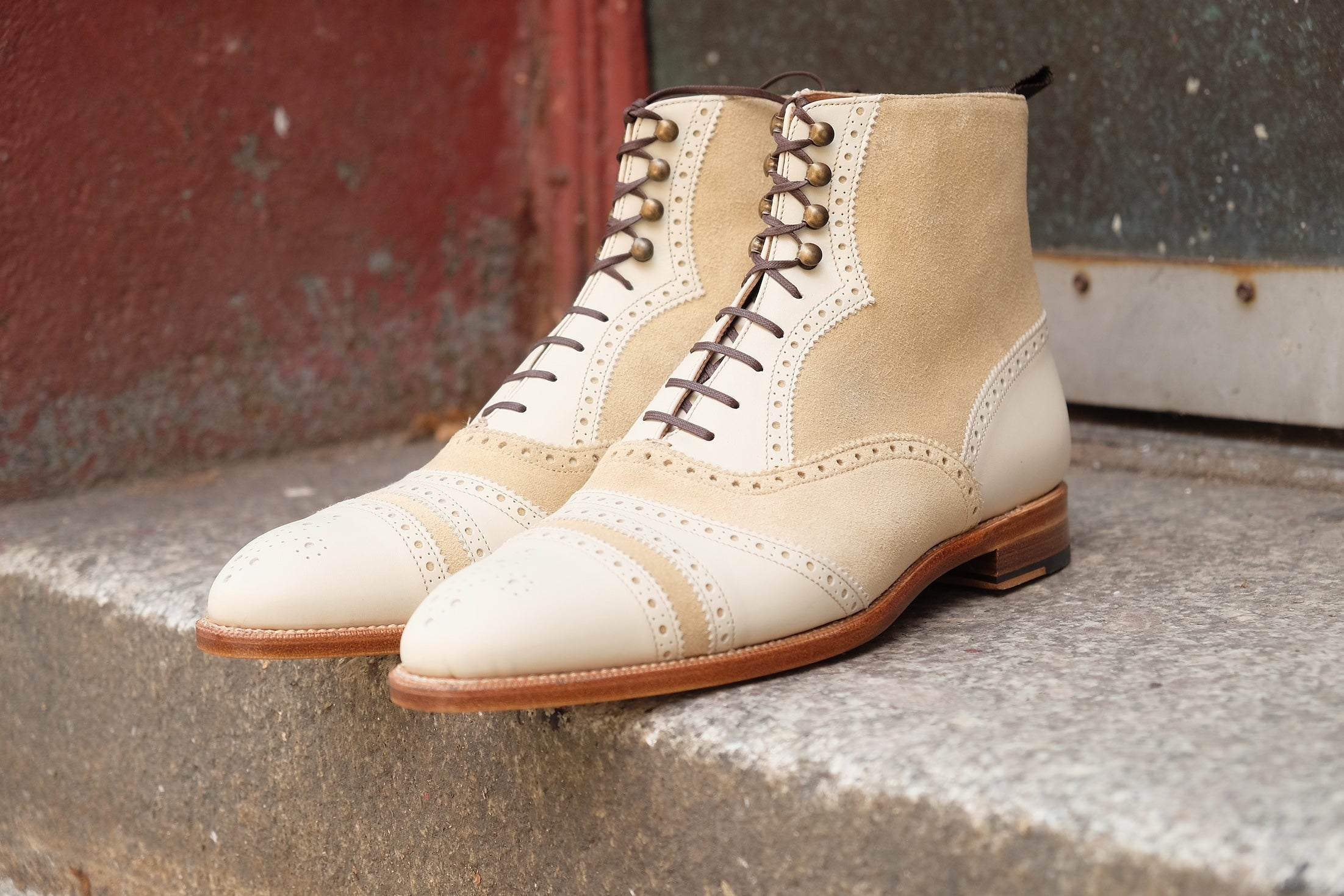 Whitman MTO Crust Calf Light Cream Suede NGT last Single Leather Sole Fleur De Lys Medallion - Buy Now